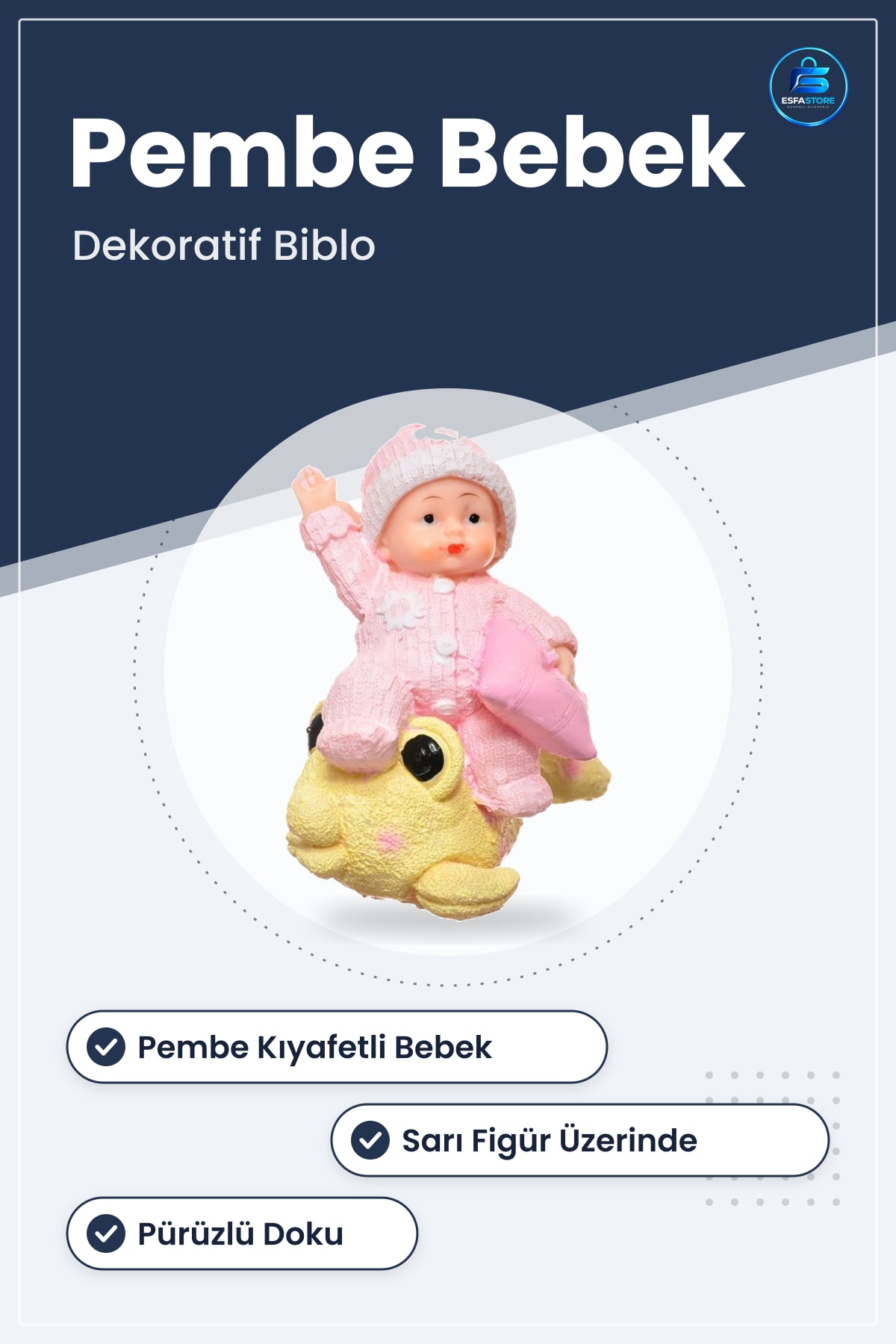 Pembe Bebek Biblo Hediyelik Sevimli Polyester Süs Eşyası Oturan Figürlü Dekoratif 7,5x12x13 cm