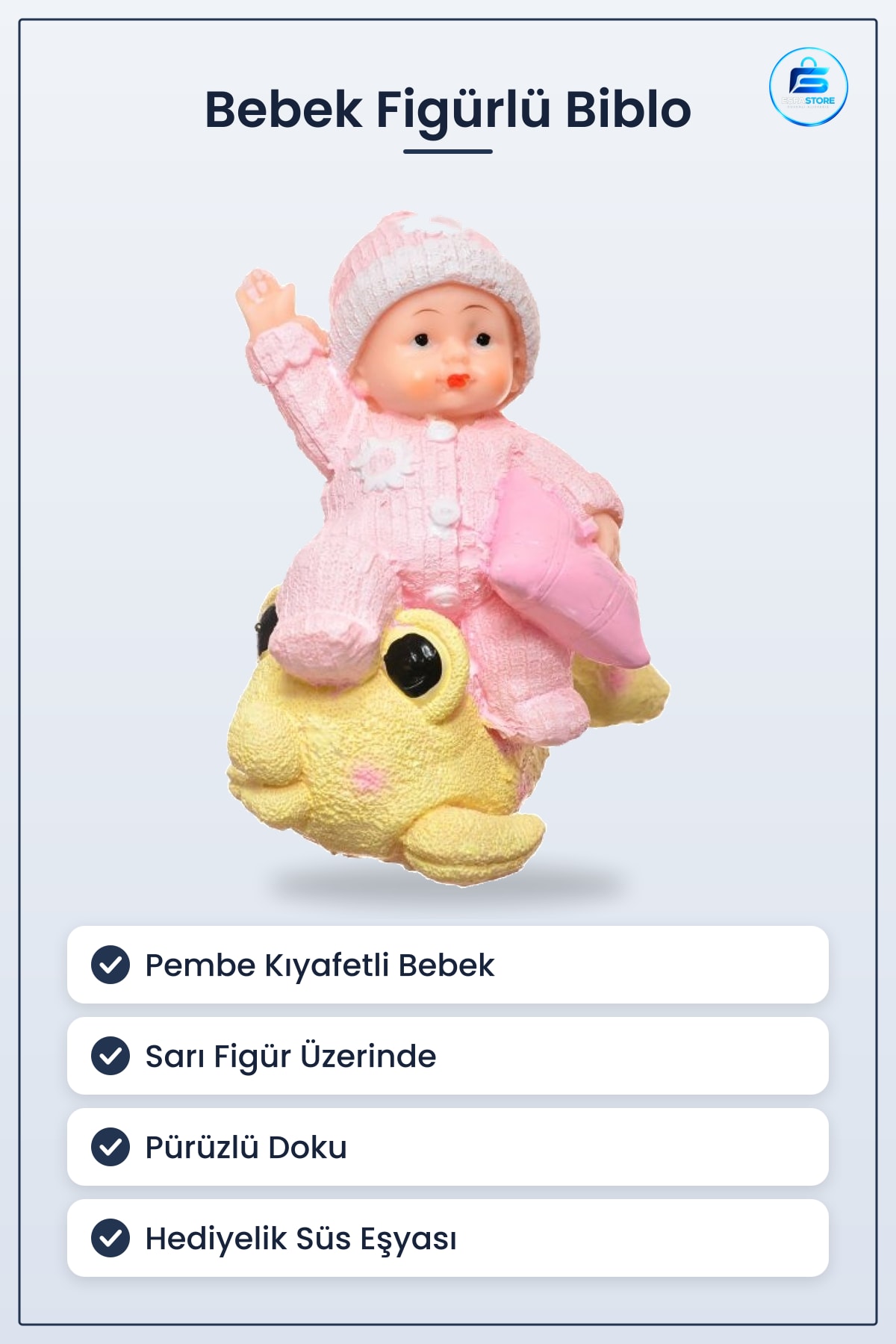 Pembe Bebek Biblo Hediyelik Sevimli Polyester Süs Eşyası Oturan Figürlü Dekoratif 7,5x12x13 cm