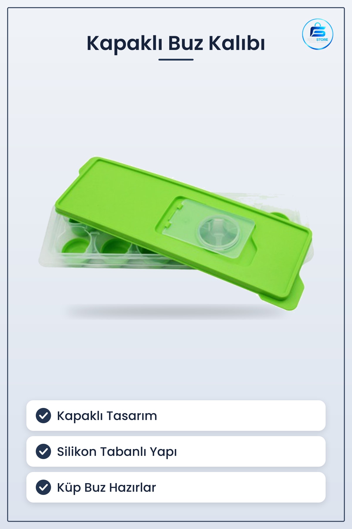 Kapaklı Silikon Tabanlı Plastik Küp Buz Kalıbı Yapışmaz Pratik Ev Mutfağı Hediyelik Dondurucu