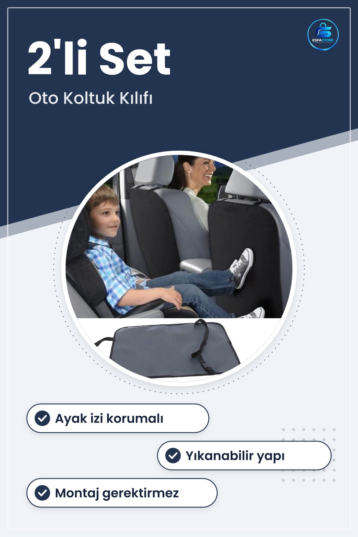 Oto Koltuk Arkası Koruyucu Yıkanabilir Kılıf 2li Araba Kılıfı 58x42 cm Ayak İzi Korumalı