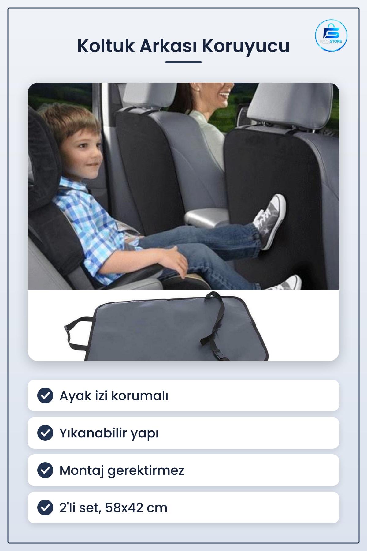 Oto Koltuk Arkası Koruyucu Yıkanabilir Kılıf 2li Araba Kılıfı 58x42 cm Ayak İzi Korumalı