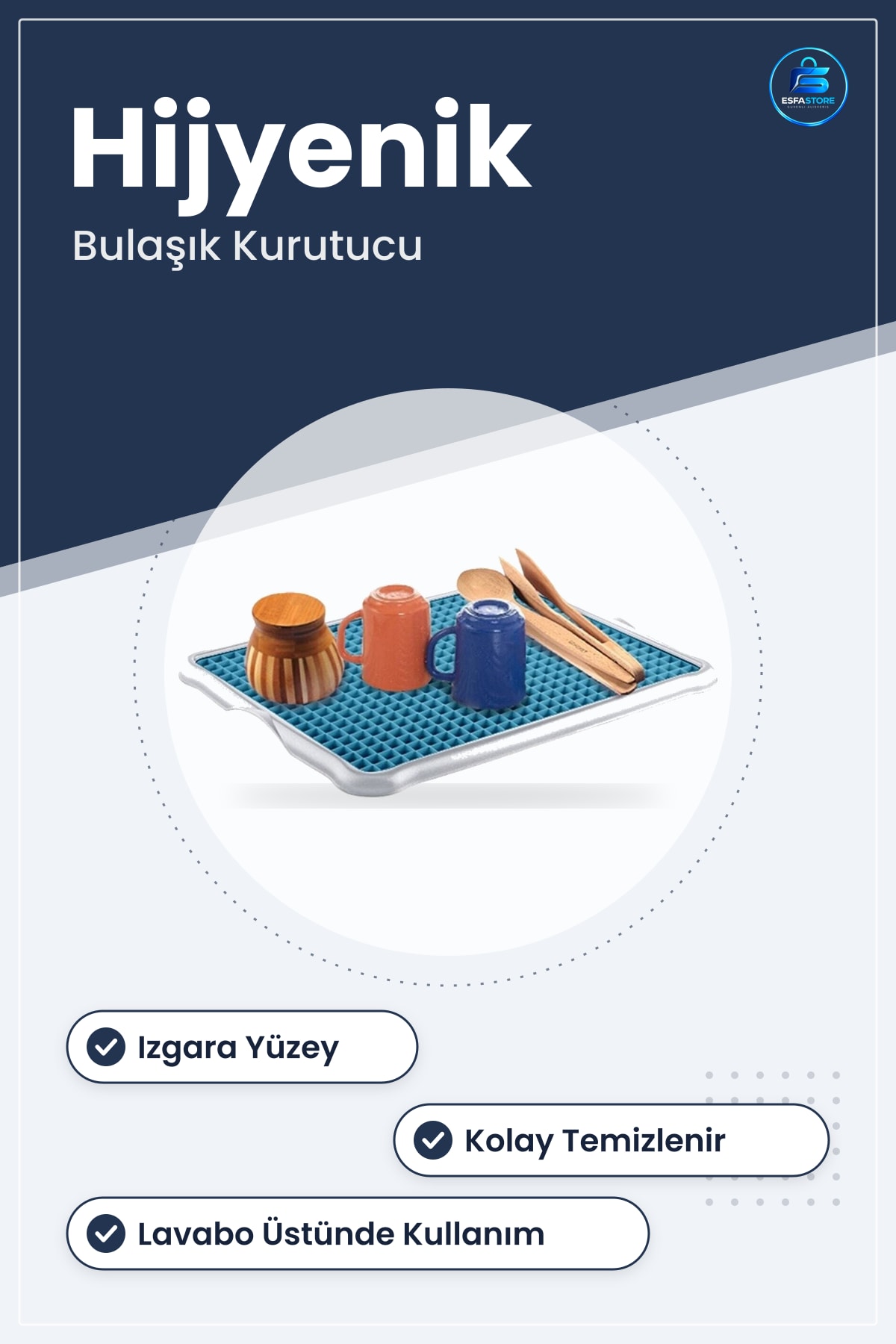 Bulaşık Kurutmalığı Lavabo Tezgah Üstü Süzmatik Pratik Kurutma Izgarası 22x40 cm Plastik