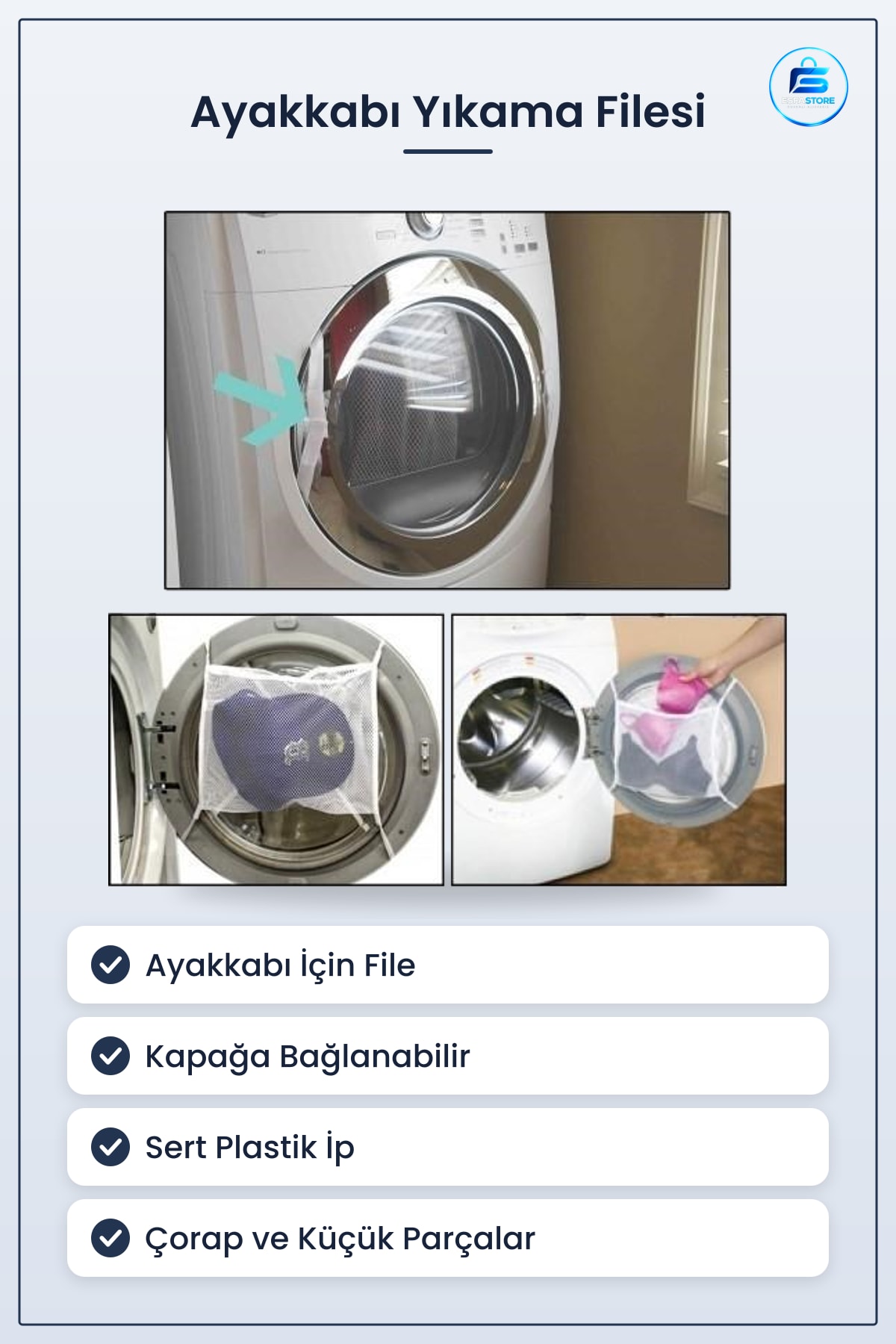 Ayakkabı Yıkama Filesi Kapağa Bağlamalı 30 cm x 20 Makine İçi Çorap Hassas Çamaşır Koruyucu