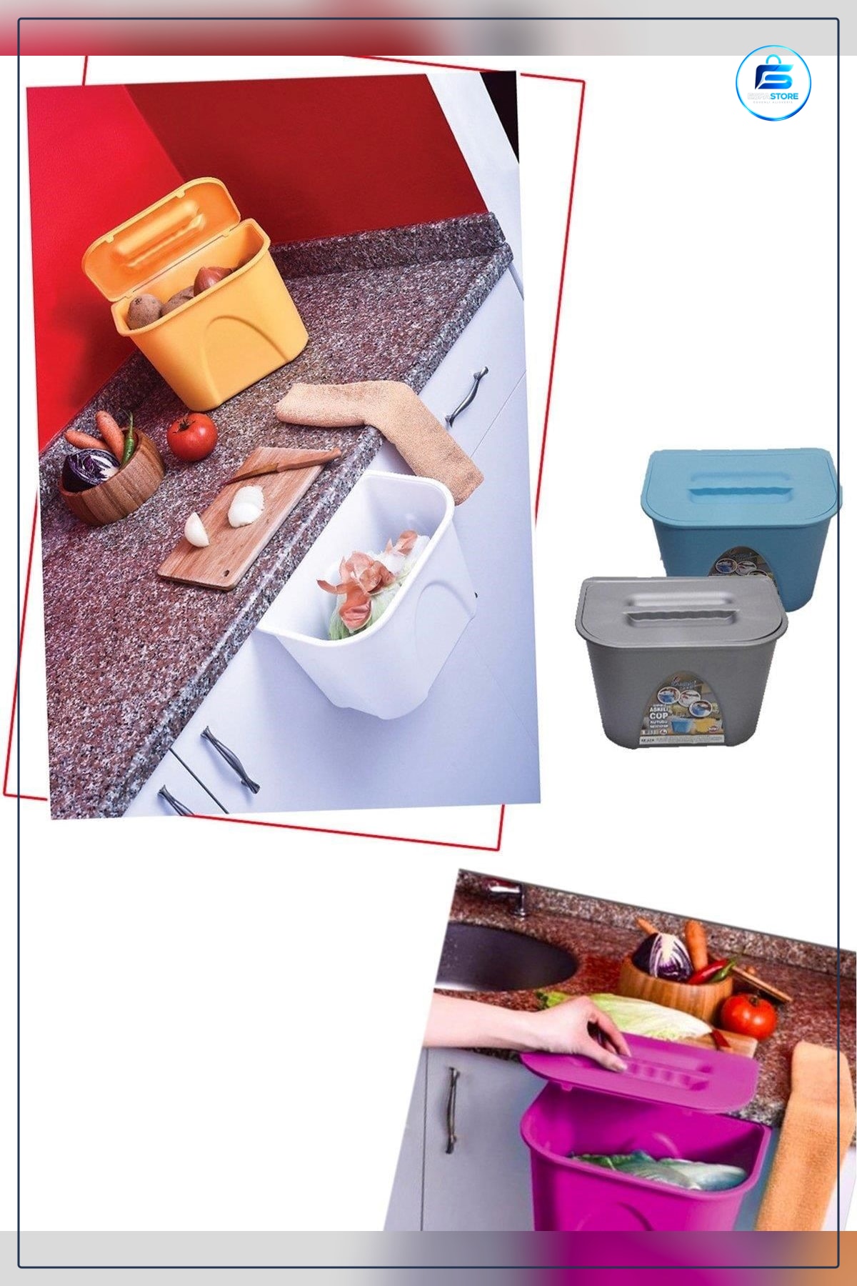 Dolap Kapağına Asılabilen Kapaklı Pratik Çöp Kovası Mutfak İçin Kullanışlı Dayanıklı Plastik Atık