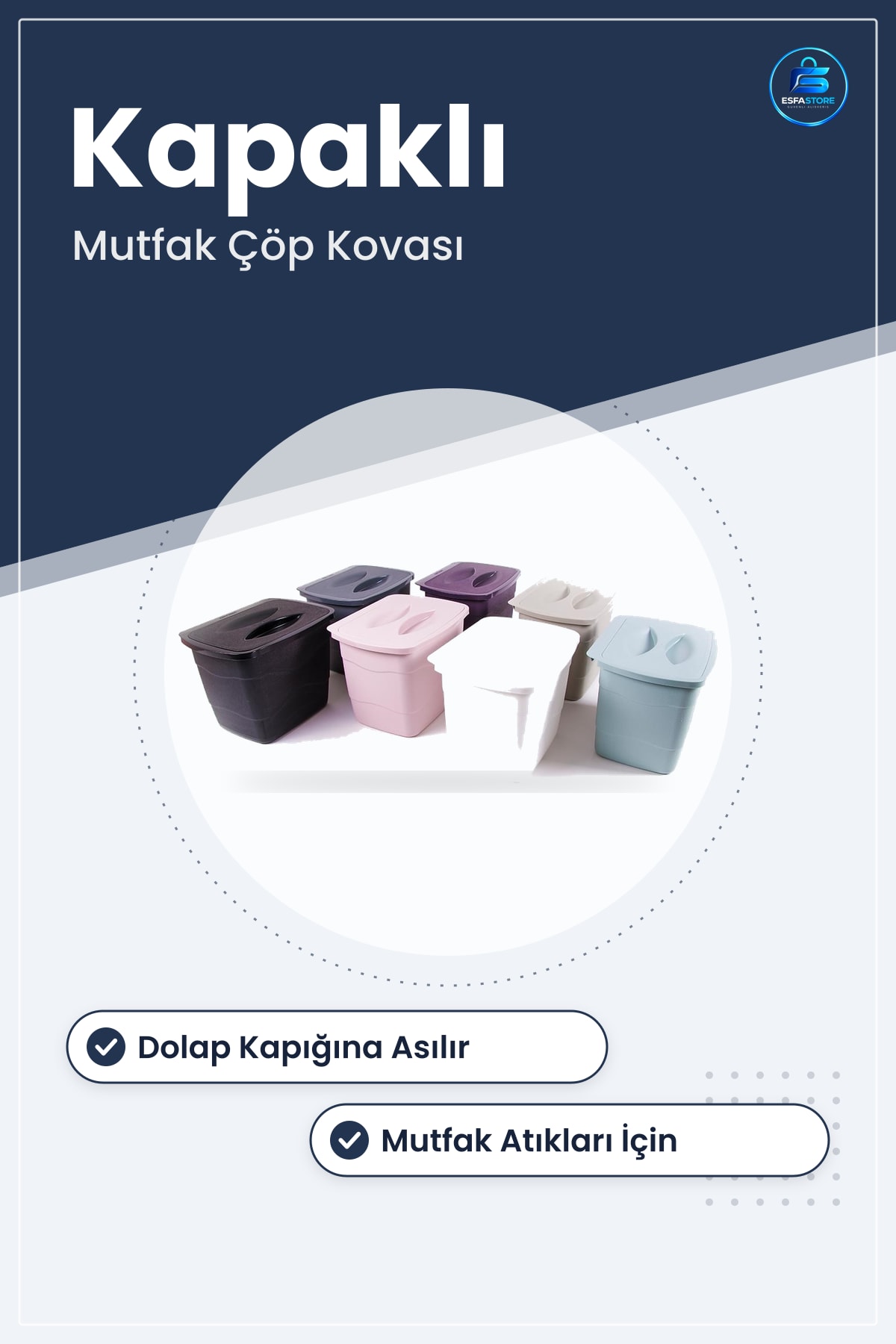 Dolap Kapağına Asılabilen Kapaklı Pratik Çöp Kovası Mutfak İçin Kullanışlı Dayanıklı Plastik Atık