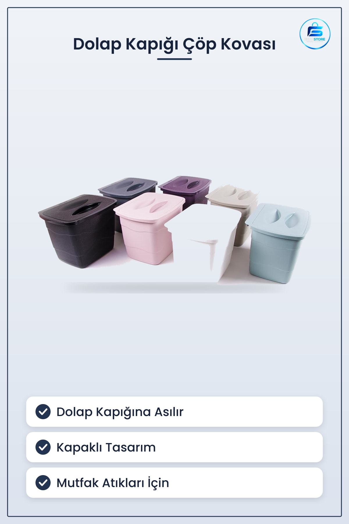 Dolap Kapağına Asılabilen Kapaklı Pratik Çöp Kovası Mutfak İçin Kullanışlı Dayanıklı Plastik Atık