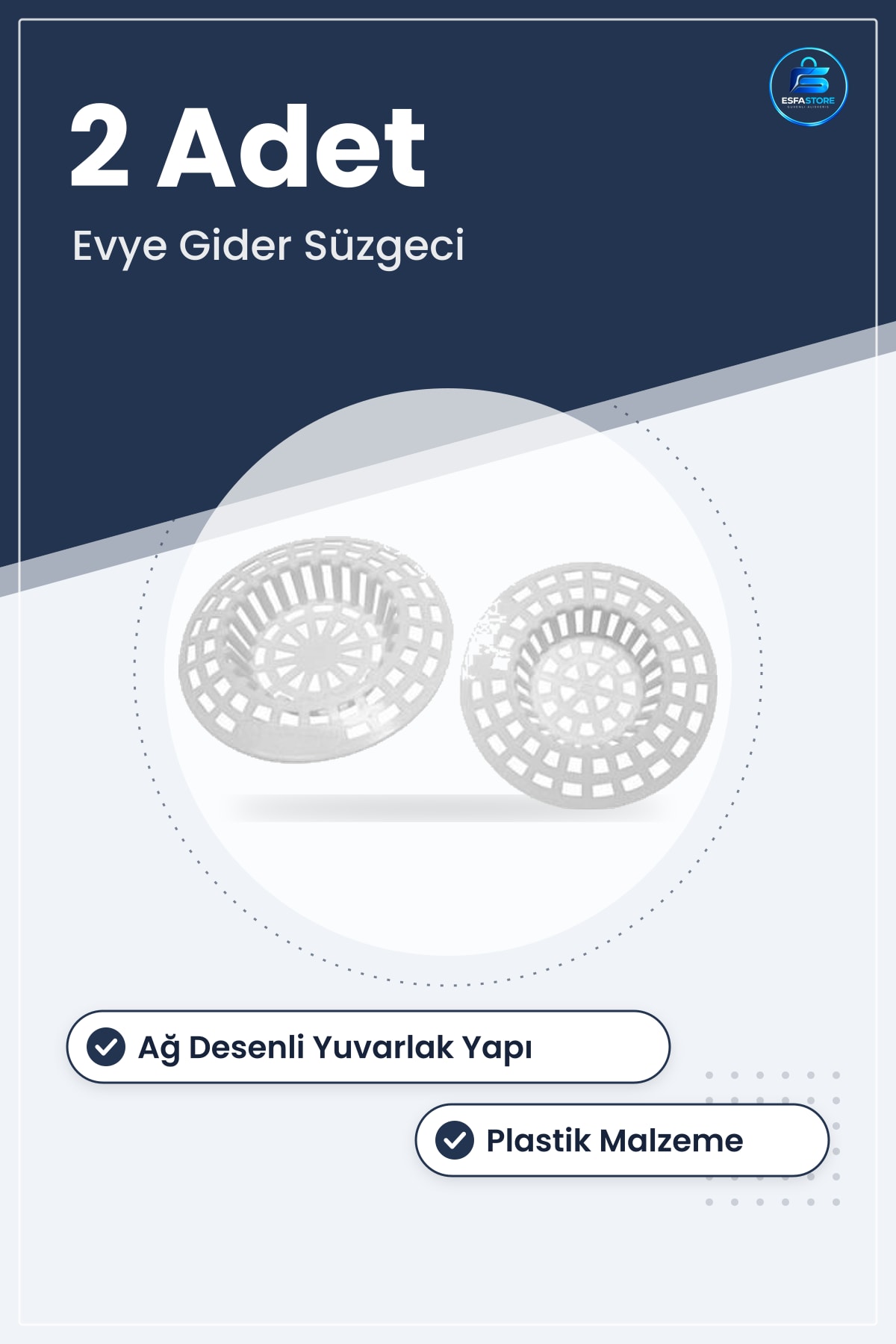 Lavabo Süzgeci Pratik 2 Adet Beyaz Plastik Evye Gider Filtresi Ağ Desenli Yuvarlak Süzgeç