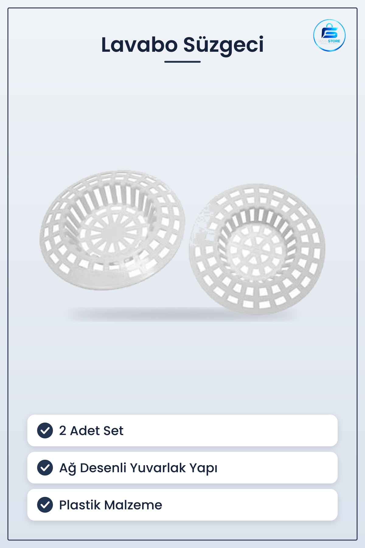 Lavabo Süzgeci Pratik 2 Adet Beyaz Plastik Evye Gider Filtresi Ağ Desenli Yuvarlak Süzgeç