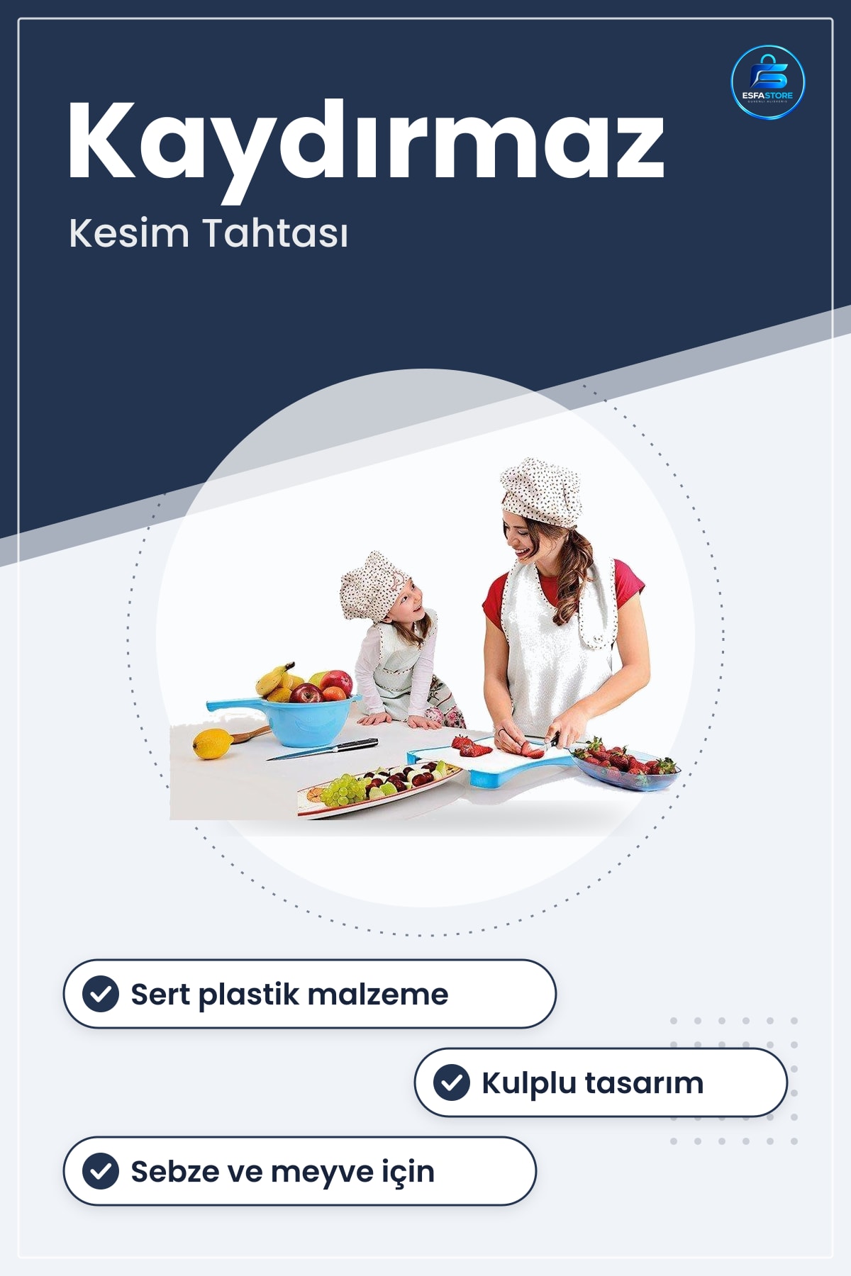 Kesim ve Doğrama Tahtası Sert Plastik Kaydırmaz Tabanlı Royal Kesme Panosu Mutfak Kullanımı