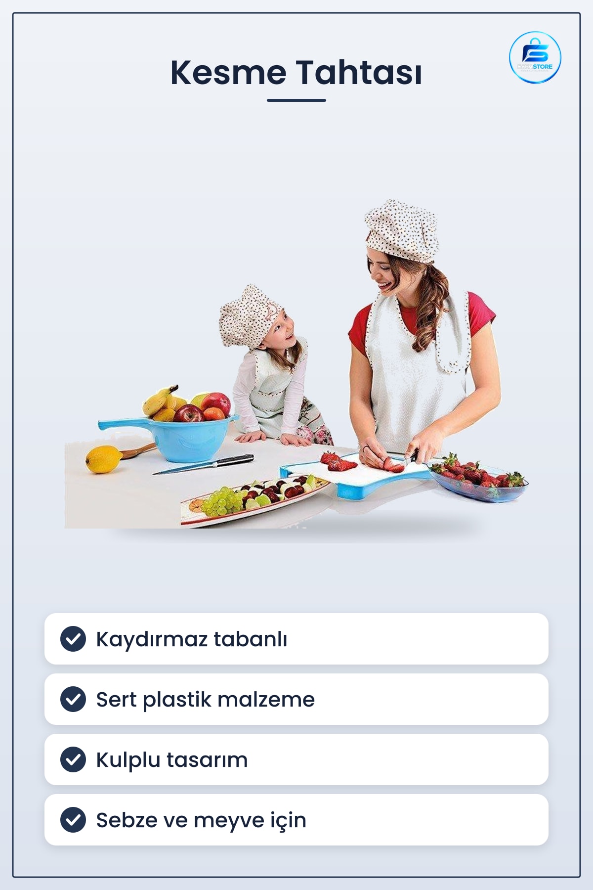 Kesim ve Doğrama Tahtası Sert Plastik Kaydırmaz Tabanlı Royal Kesme Panosu Mutfak Kullanımı