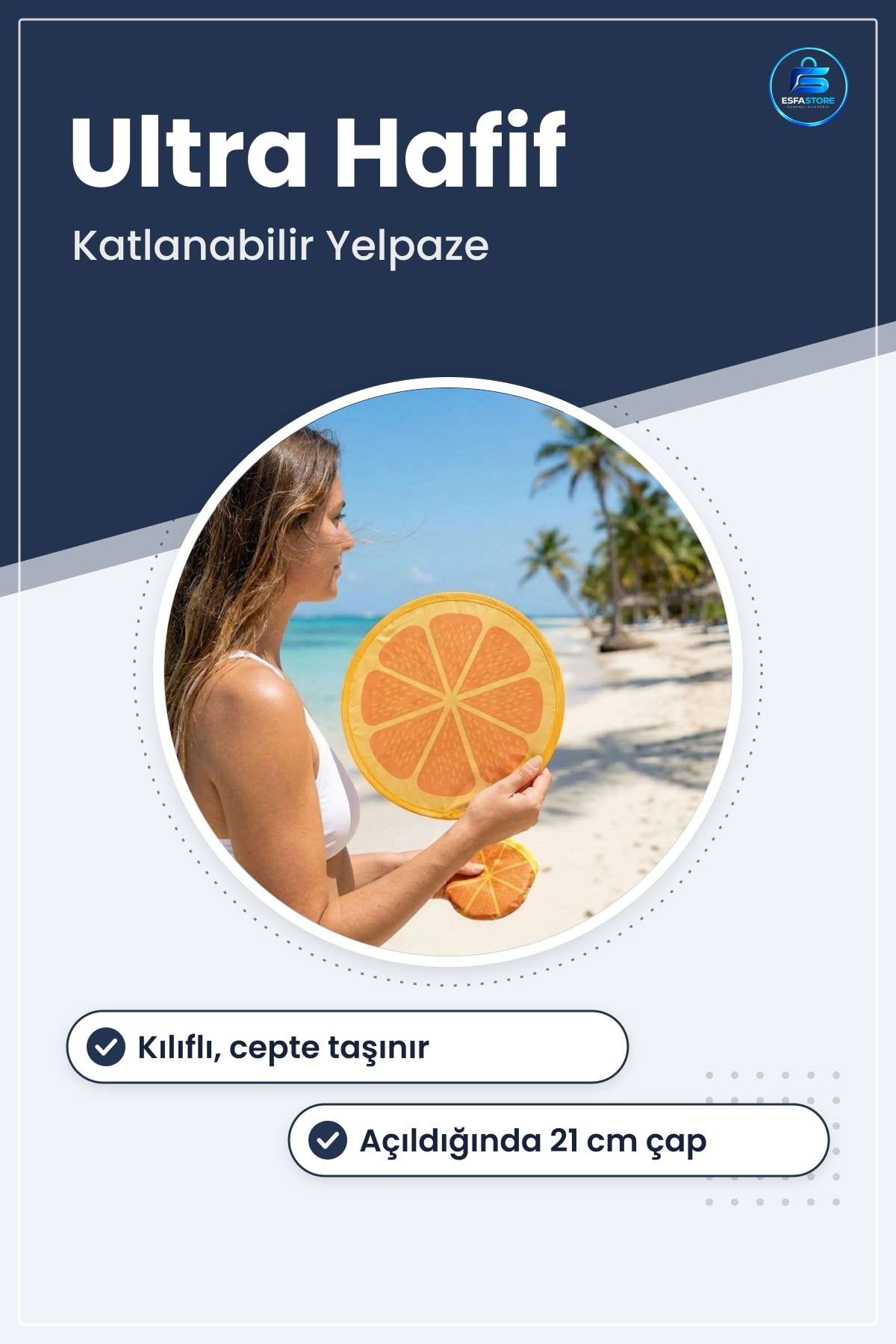 Portakal Dilimi Desenli Katlanabilir El Yelpazesi Kılıflı Otomatik Açılıp Kapanan Hafif Cep Tipi