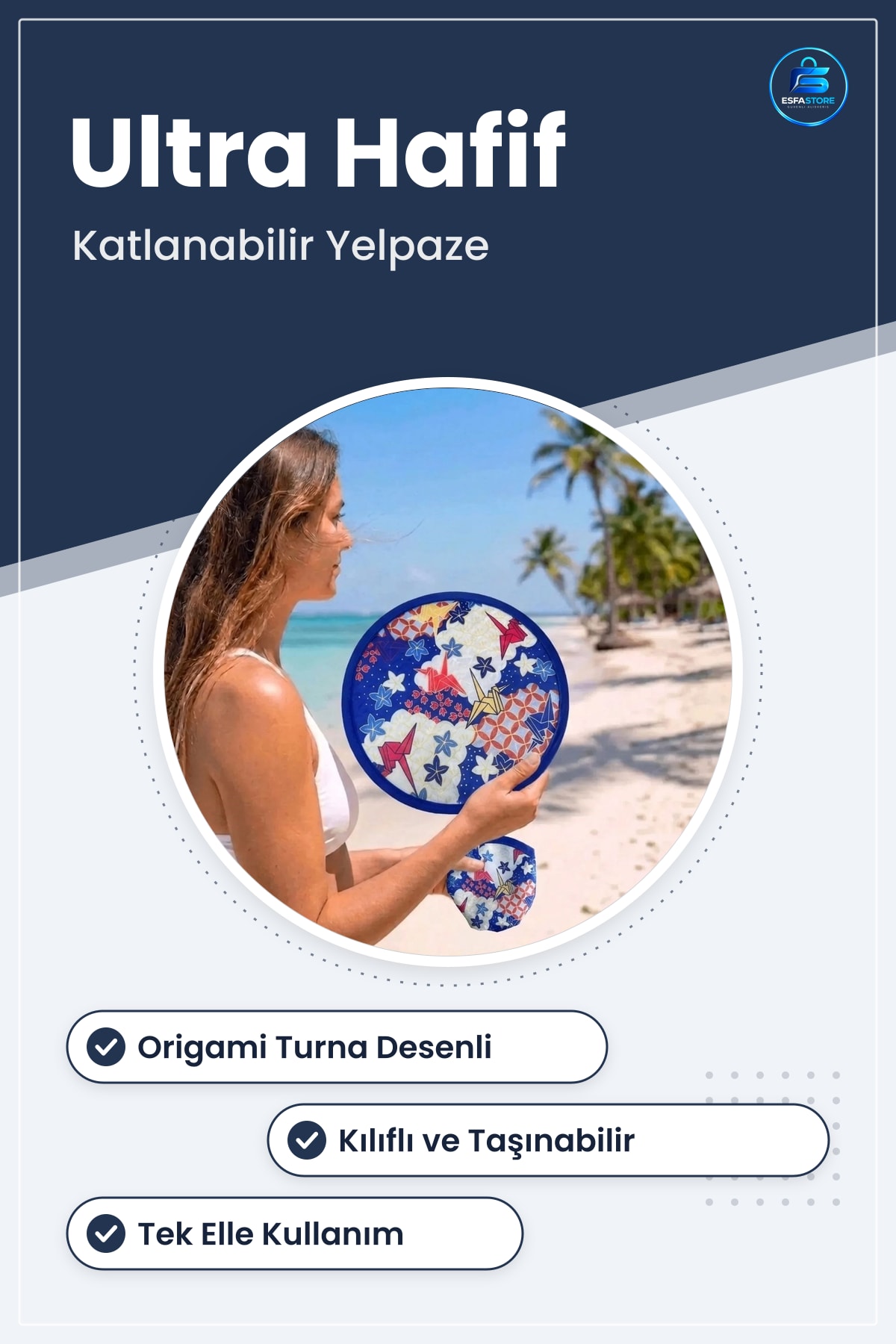Katlanabilir El Yelpazesi Origami Turna Kuşu Desenli Japon Stili Kılıflı Açılıp Kapanan Hediyelik