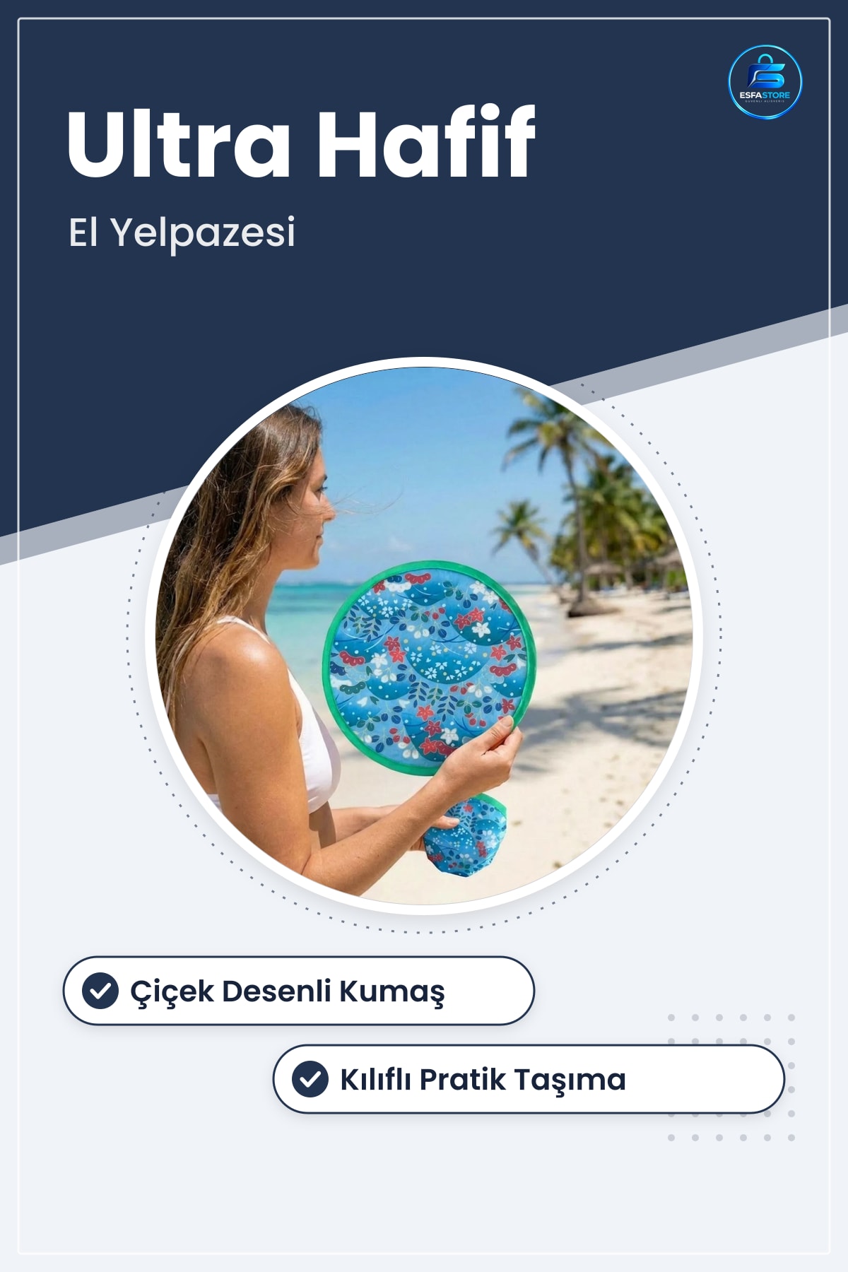Çiçek ve Yaprak Desenli Katlanabilir El Yelpazesi Kılıflı Otomatik Açılıp Kapanan Hafif Cep Tipi