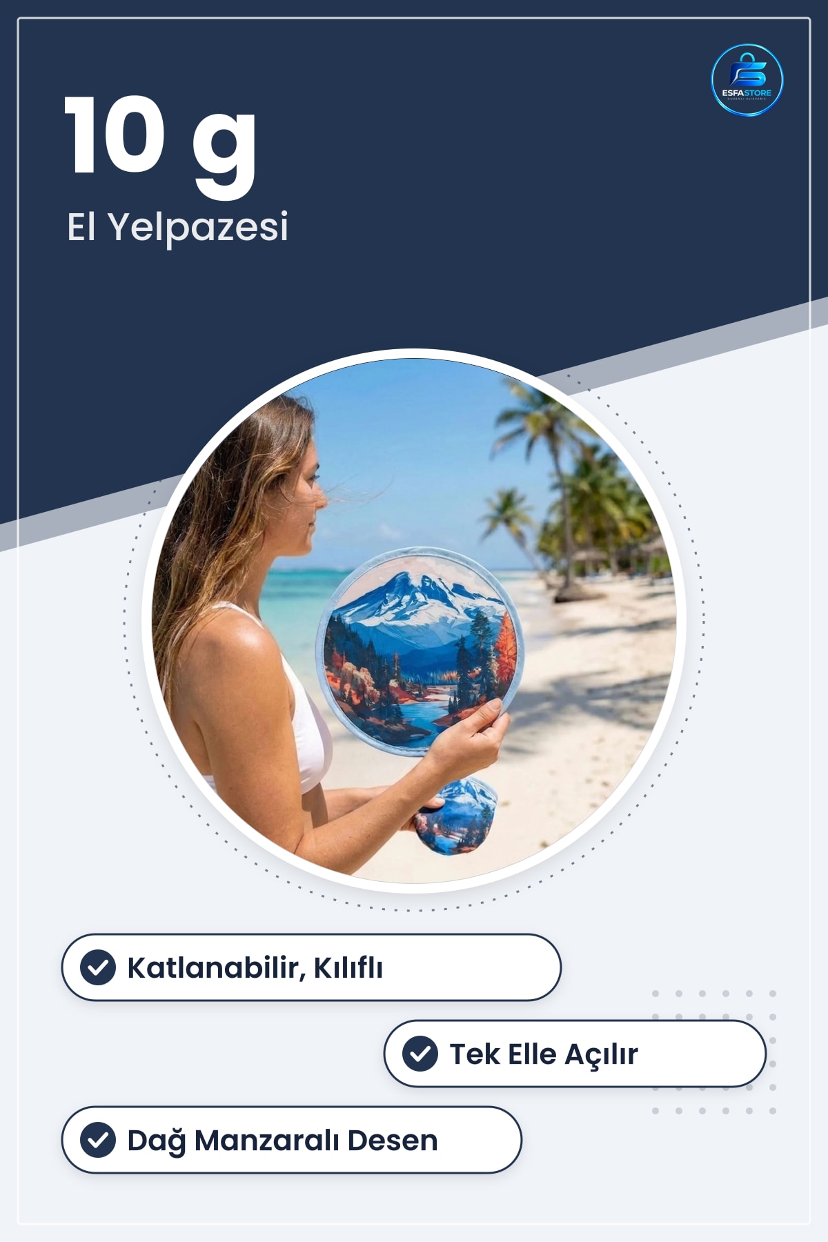 Katlanabilir El Yelpazesi Dağ Manzaralı Kılıflı Açılıp Kapanan Yuvarlak Doğa Temalı Hediyelik