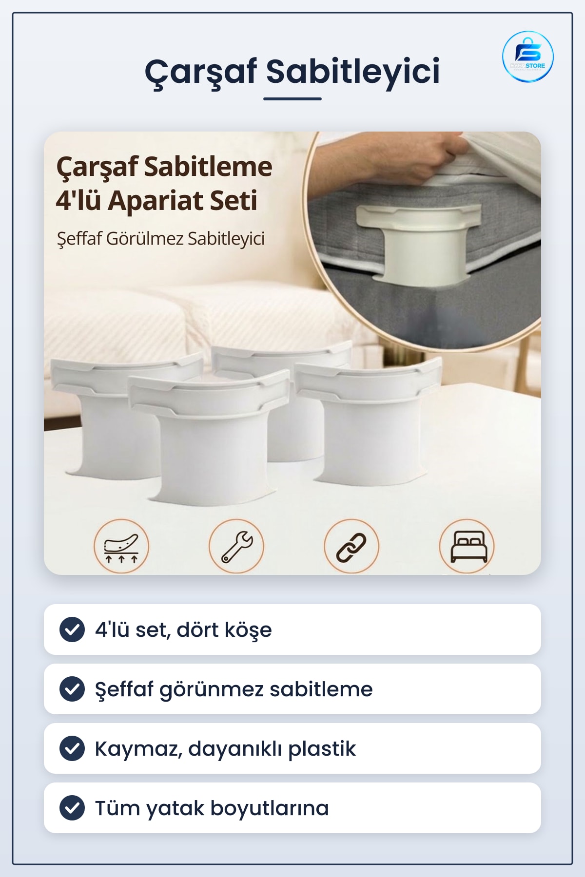 Çarşaf Sabitleyici Kaydırmaz Yatak Aparatı Köşe Kilitleyici Şeffaf Pratik Hediyelik Ev Kullanımı