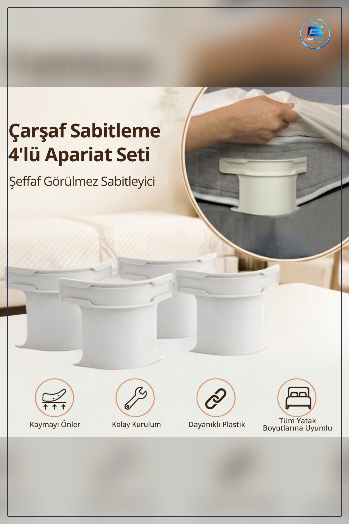 Çarşaf Sabitleyici Kaydırmaz Yatak Aparatı Köşe Kilitleyici Şeffaf Pratik Hediyelik Ev Kullanımı