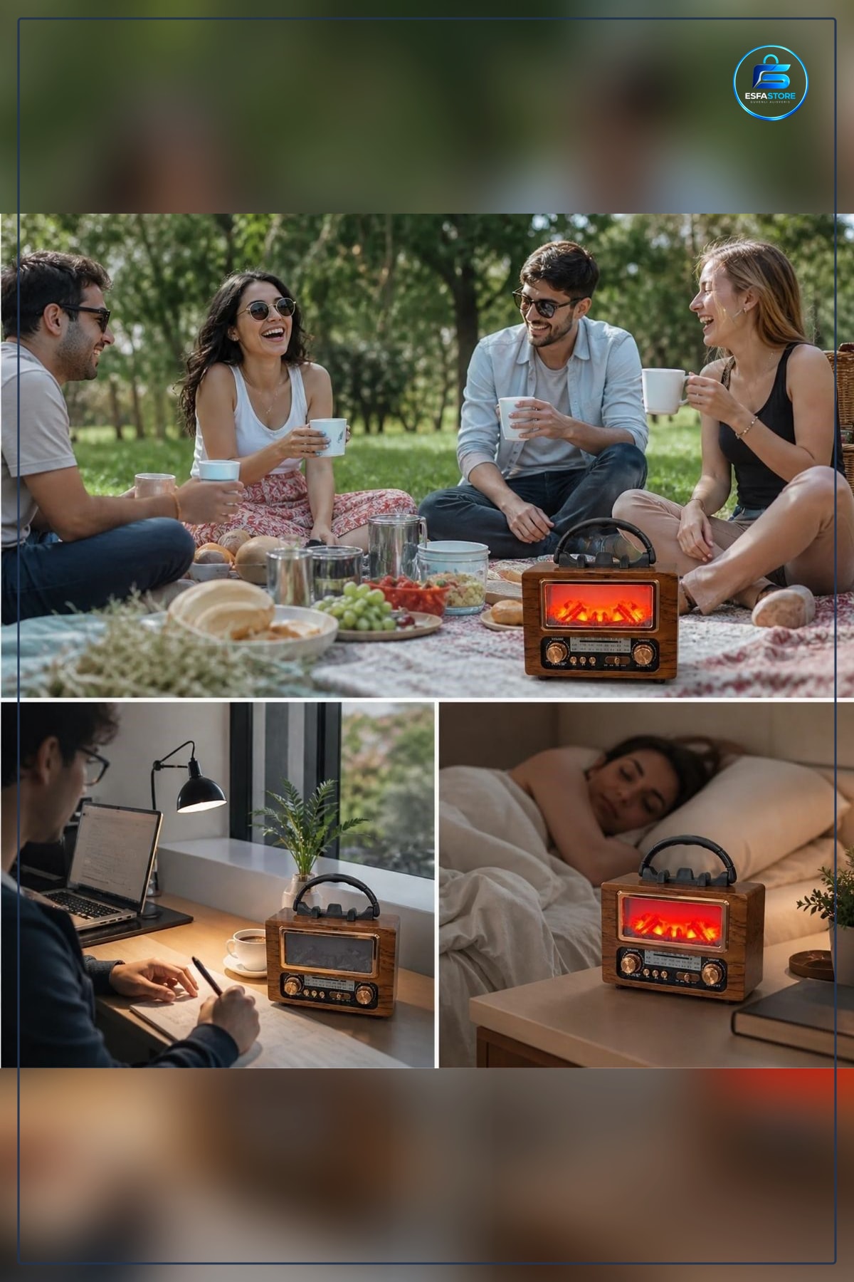 Şömine Görünümlü Bluetooth Hoparlör Nostaljik Radyo Kablosuz Müzik Çalar Dekoratif Retro Tasarım