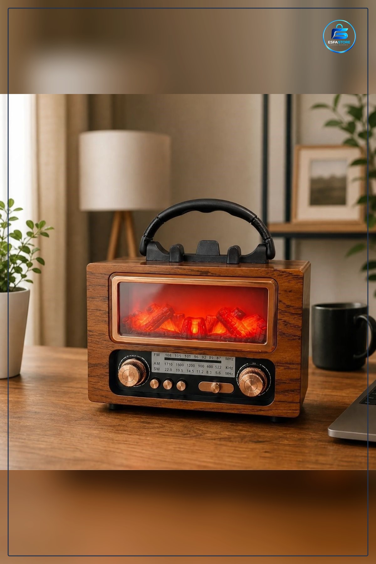 Şömine Görünümlü Bluetooth Hoparlör Nostaljik Radyo Kablosuz Müzik Çalar Dekoratif Retro Tasarım