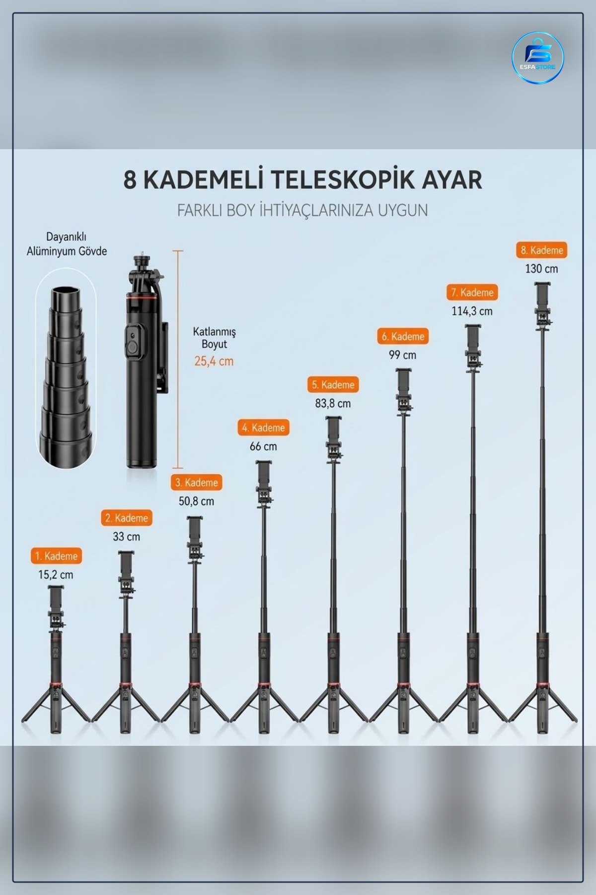 Uzayabilen Manyetik Kumandalı Tripod Telefon Tutuculu Alüminyum Gövdeli Selfie Çubuğu Pratik