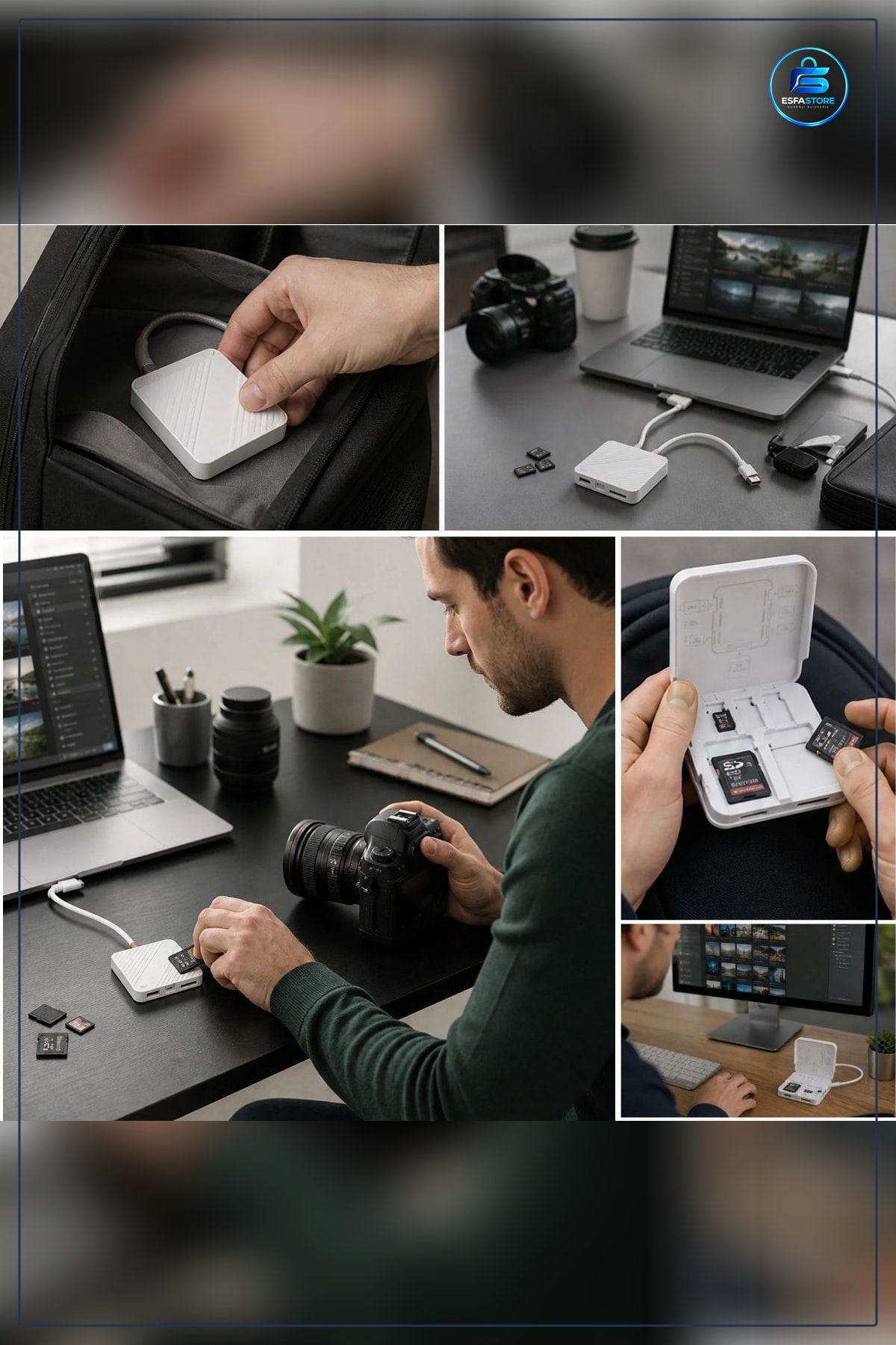 Kart Okuyucu USB ve Type C Uyumlu SD TF Hafıza Kartı Saklama Kutulu Pratik Veri Aktarım Adaptörü