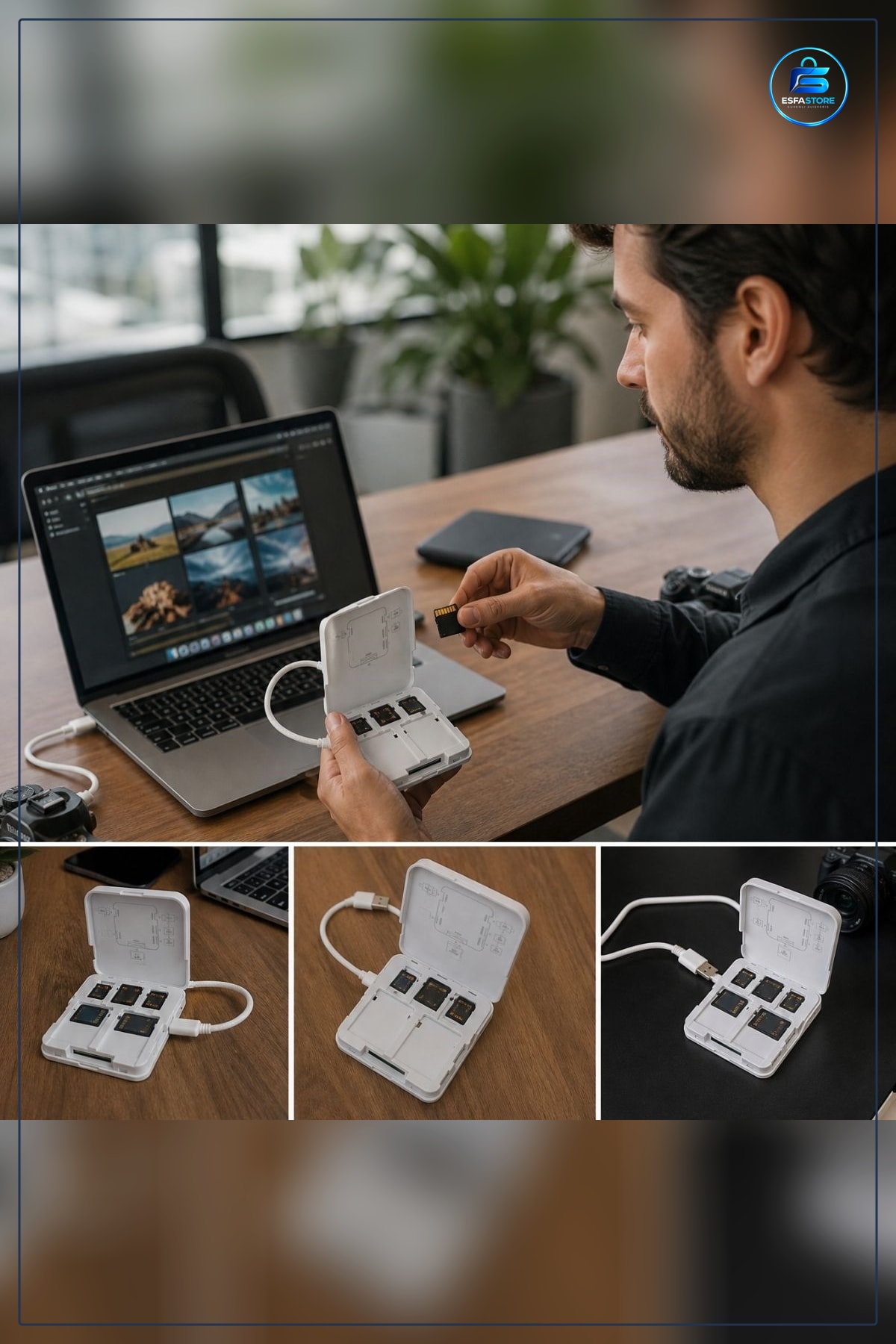 Kart Okuyucu USB ve Type C Uyumlu SD TF Hafıza Kartı Saklama Kutulu Pratik Veri Aktarım Adaptörü