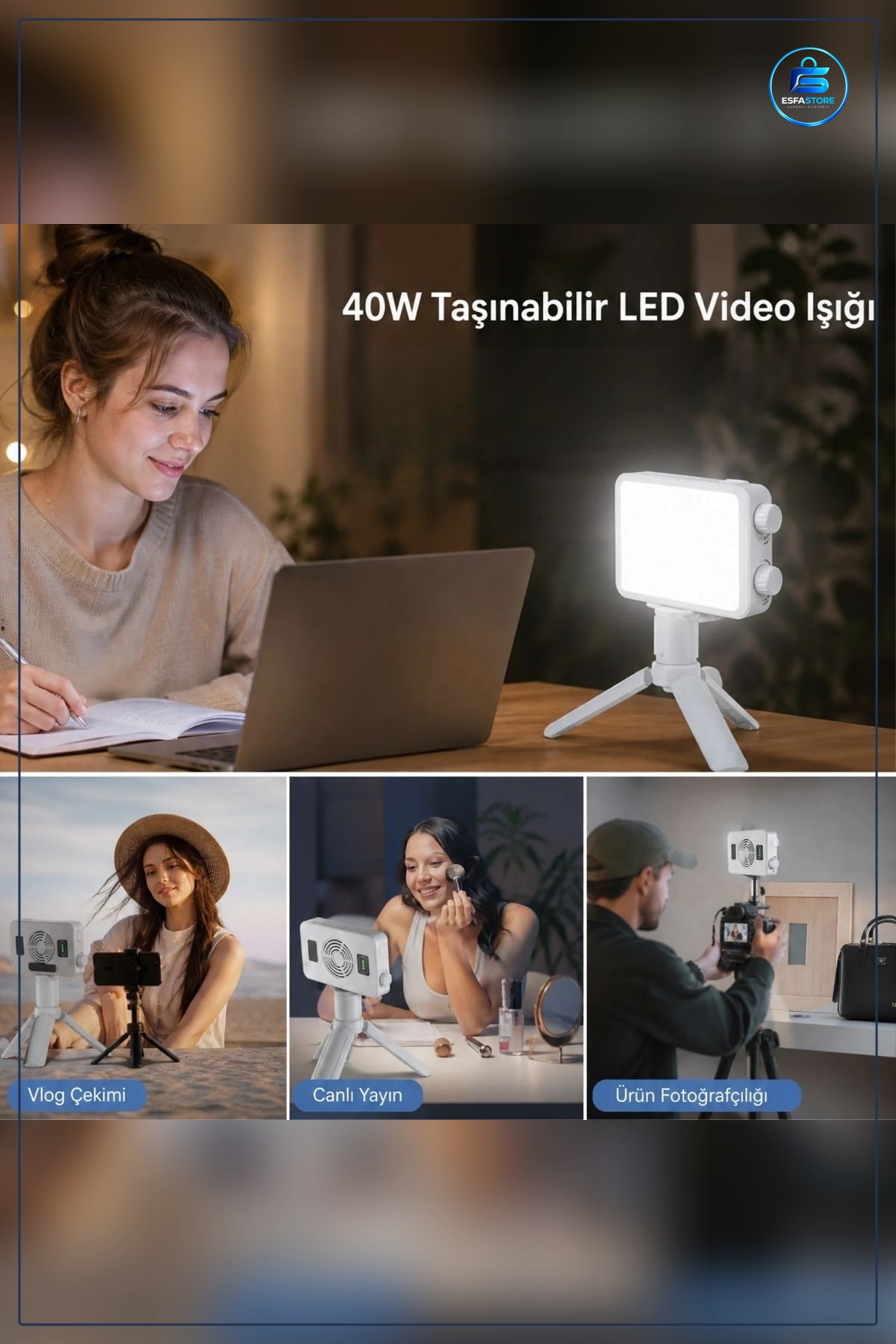 Taşınabilir LED Video Işığı Kamera Fotoğraf Dolgu Lambası Şarjlı Tripodlu Canlı Yayın Aydınlatma