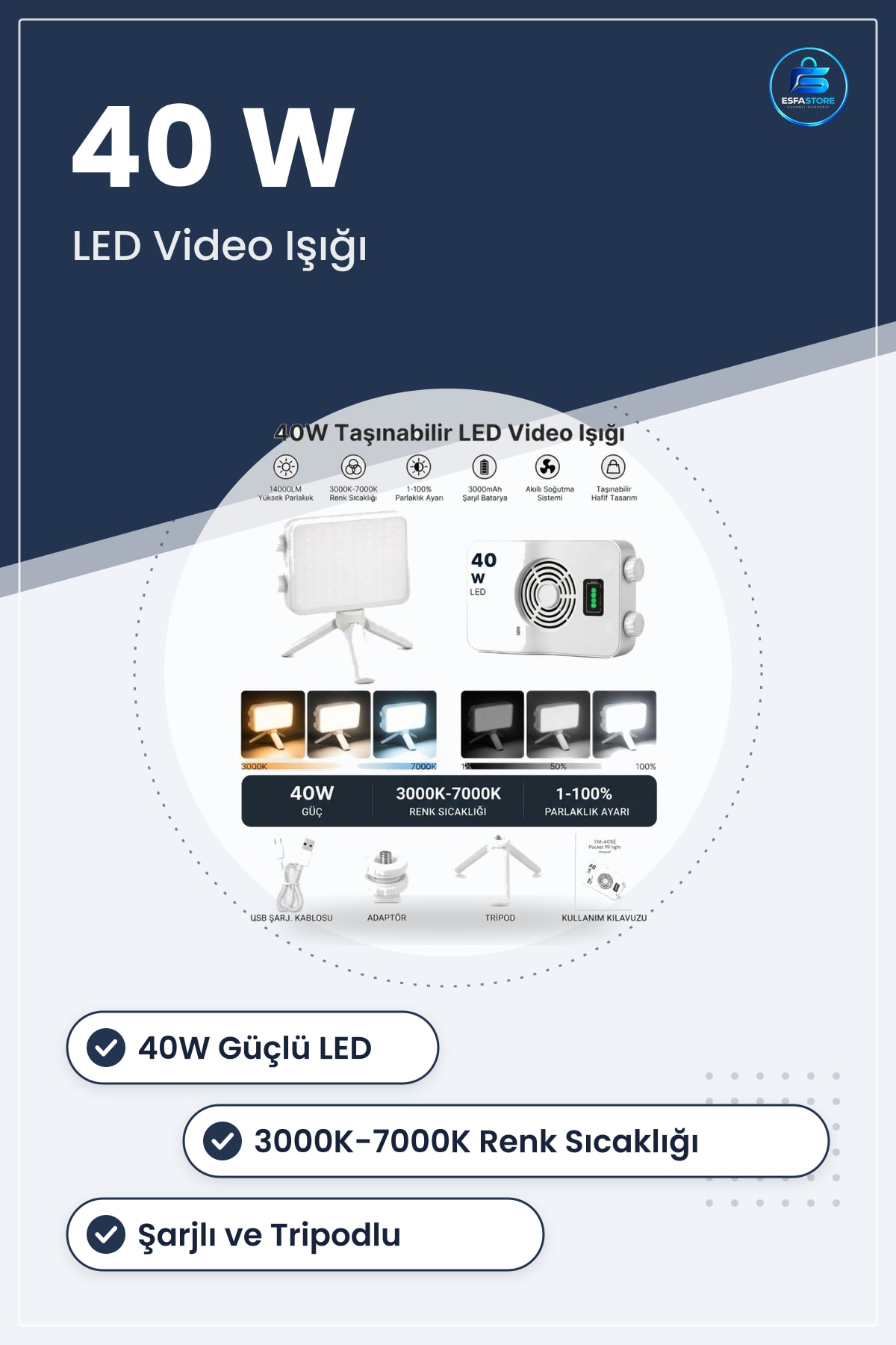 Taşınabilir LED Video Işığı Kamera Fotoğraf Dolgu Lambası Şarjlı Tripodlu Canlı Yayın Aydınlatma