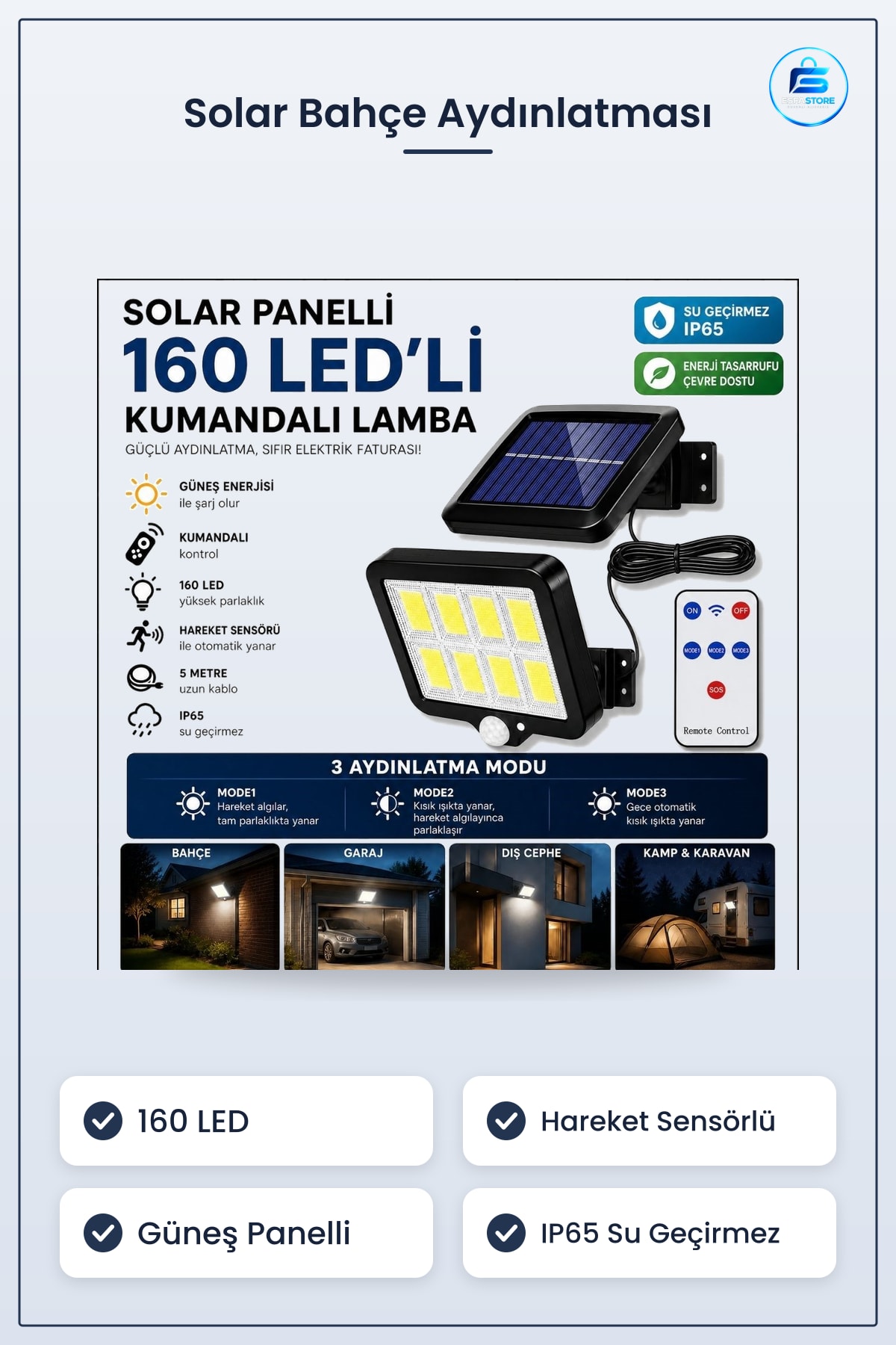 Solar Bahçe Aydınlatması Güneş Panelli LED Kumandalı Hareket Sensörlü Dış Mekan Duvar Lambası