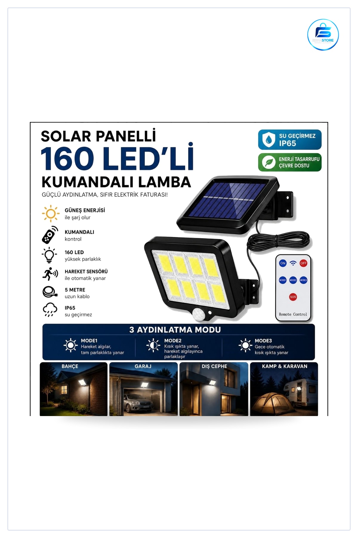 Solar Bahçe Aydınlatması Güneş Panelli LED Kumandalı Hareket Sensörlü Dış Mekan Duvar Lambası