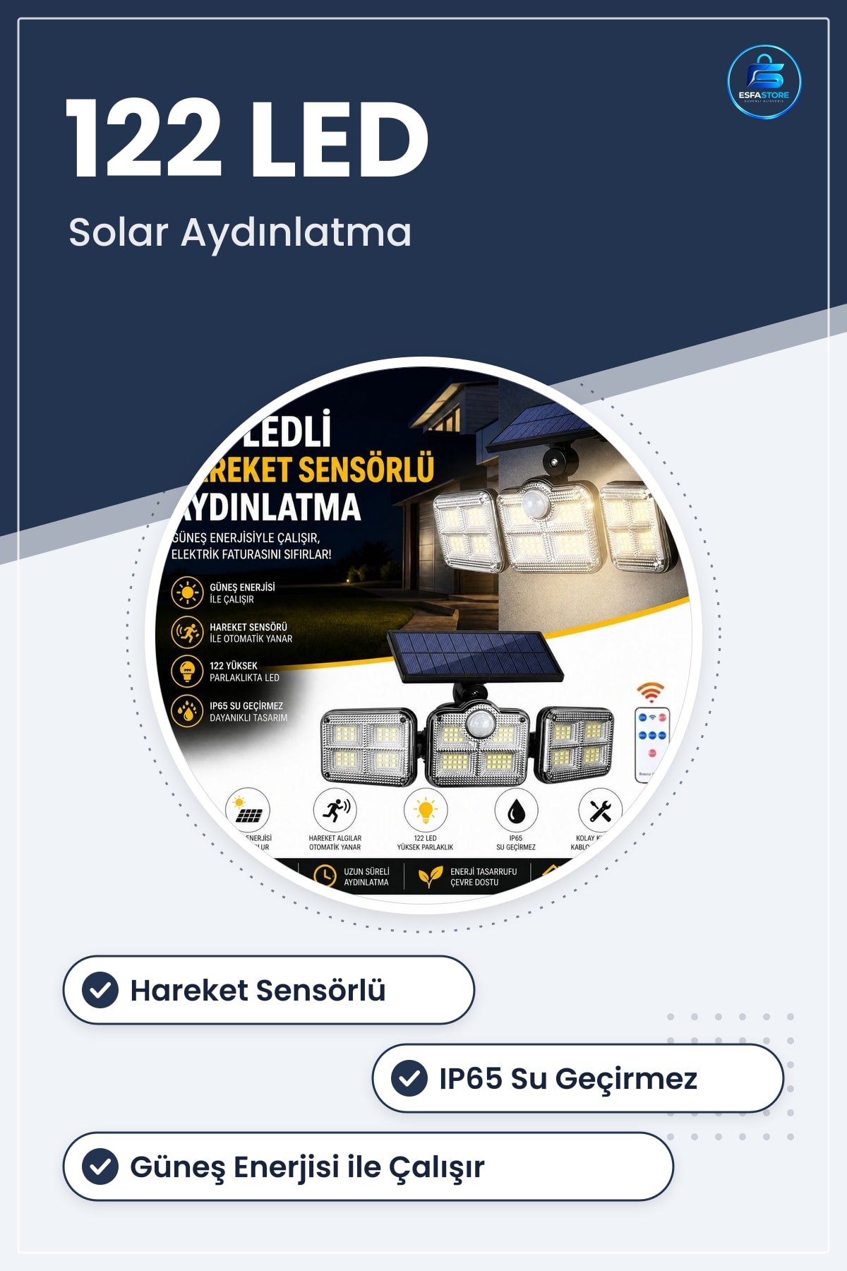 Solar Hareket Sensörlü Dış Mekan Duvar ve Bahçe Lambası Güneş Enerjili Aydınlatma Seti LED