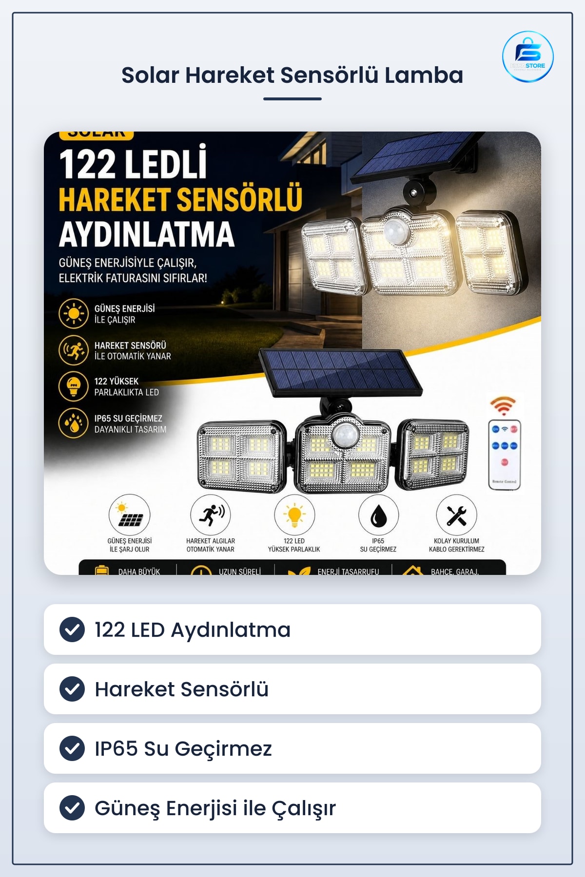 Solar Hareket Sensörlü Dış Mekan Duvar ve Bahçe Lambası Güneş Enerjili Aydınlatma Seti LED
