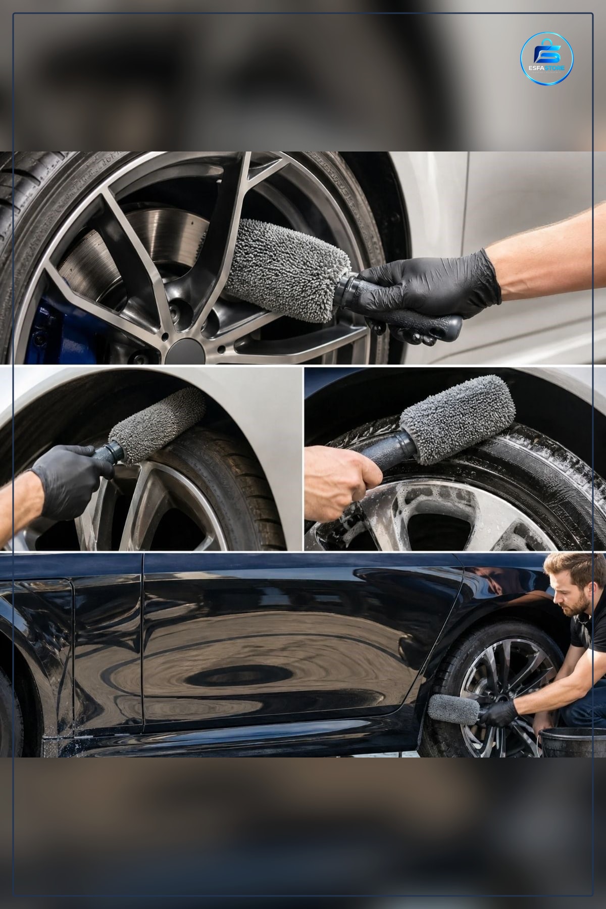 Mikrofiber Jant Temizleme Fırçası Yumuşak Saplı Araba Motosiklet Lastik Bakım Dayanıklı Pratik
