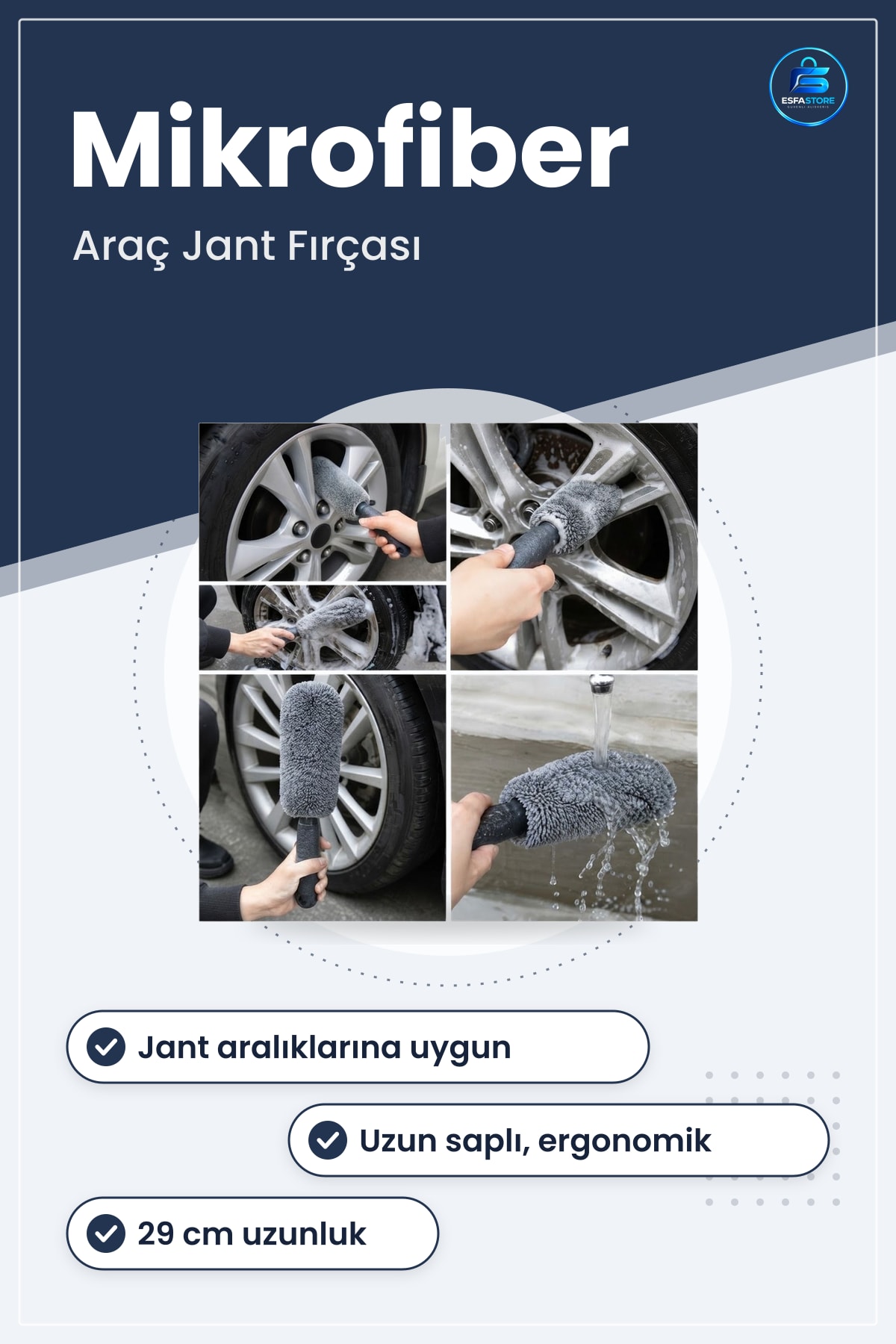 Mikrofiber Jant Temizleme Fırçası Yumuşak Saplı Araba Motosiklet Lastik Bakım Dayanıklı Pratik