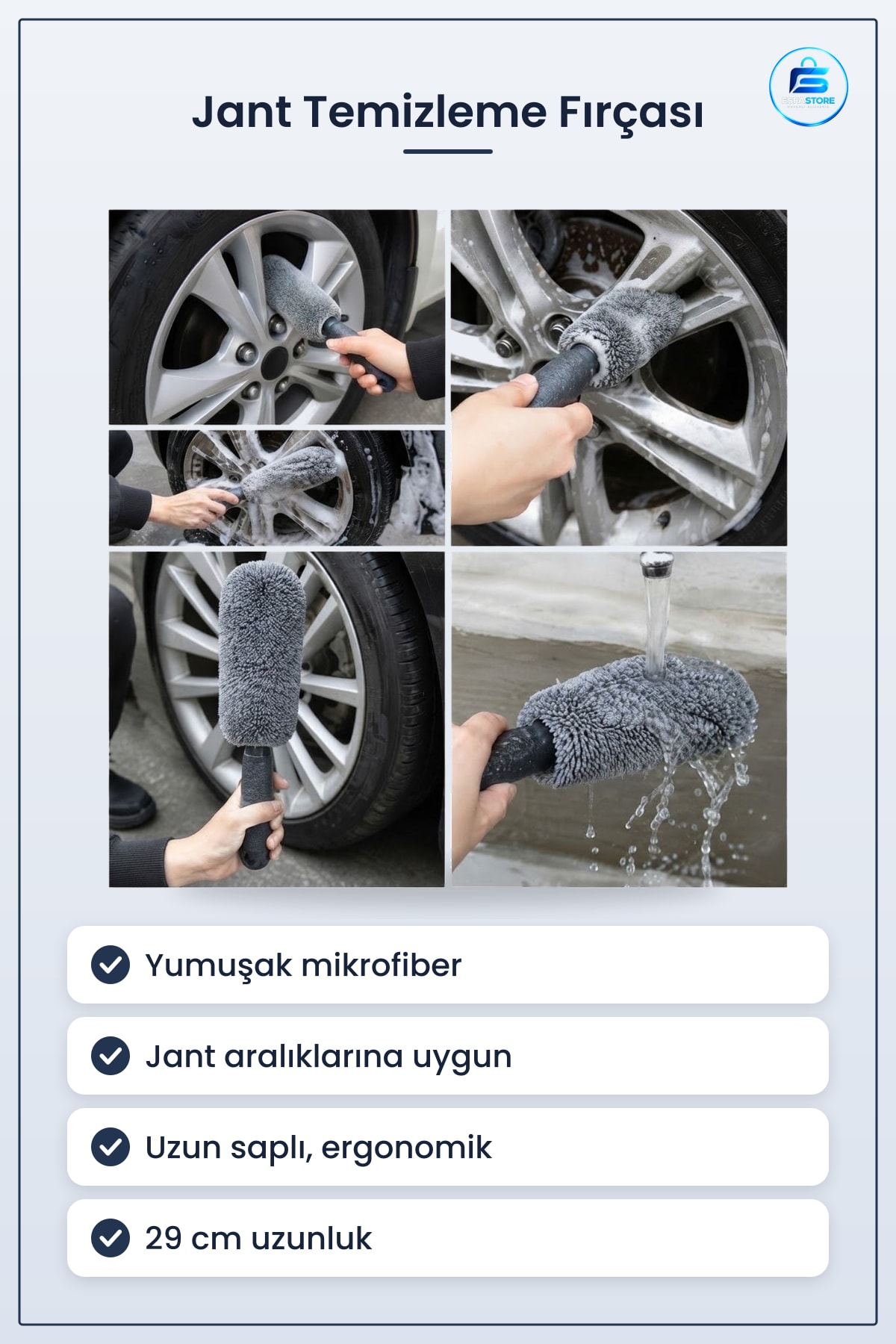 Mikrofiber Jant Temizleme Fırçası Yumuşak Saplı Araba Motosiklet Lastik Bakım Dayanıklı Pratik