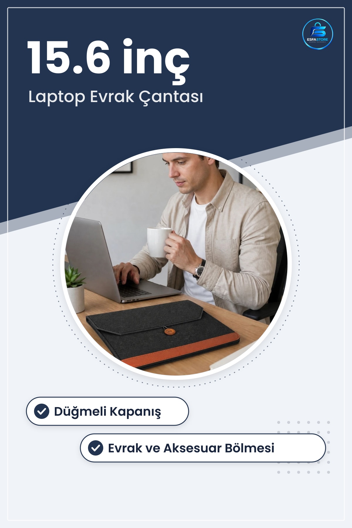 Keçe Laptop ve Evrak Çantası Düğmeli Kapanışlı Notebook Dosya Taşıma Aksesuar Bölmeli Dayanıklı