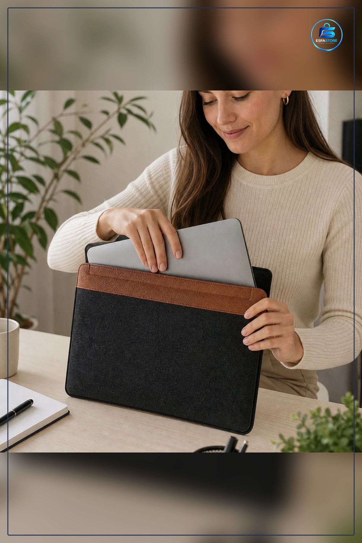 Keçe Laptop ve Evrak Çantası Mıknatıslı Kapanışlı Notebook Dosya Taşıma Arka Cepli Hafif Dayanıklı