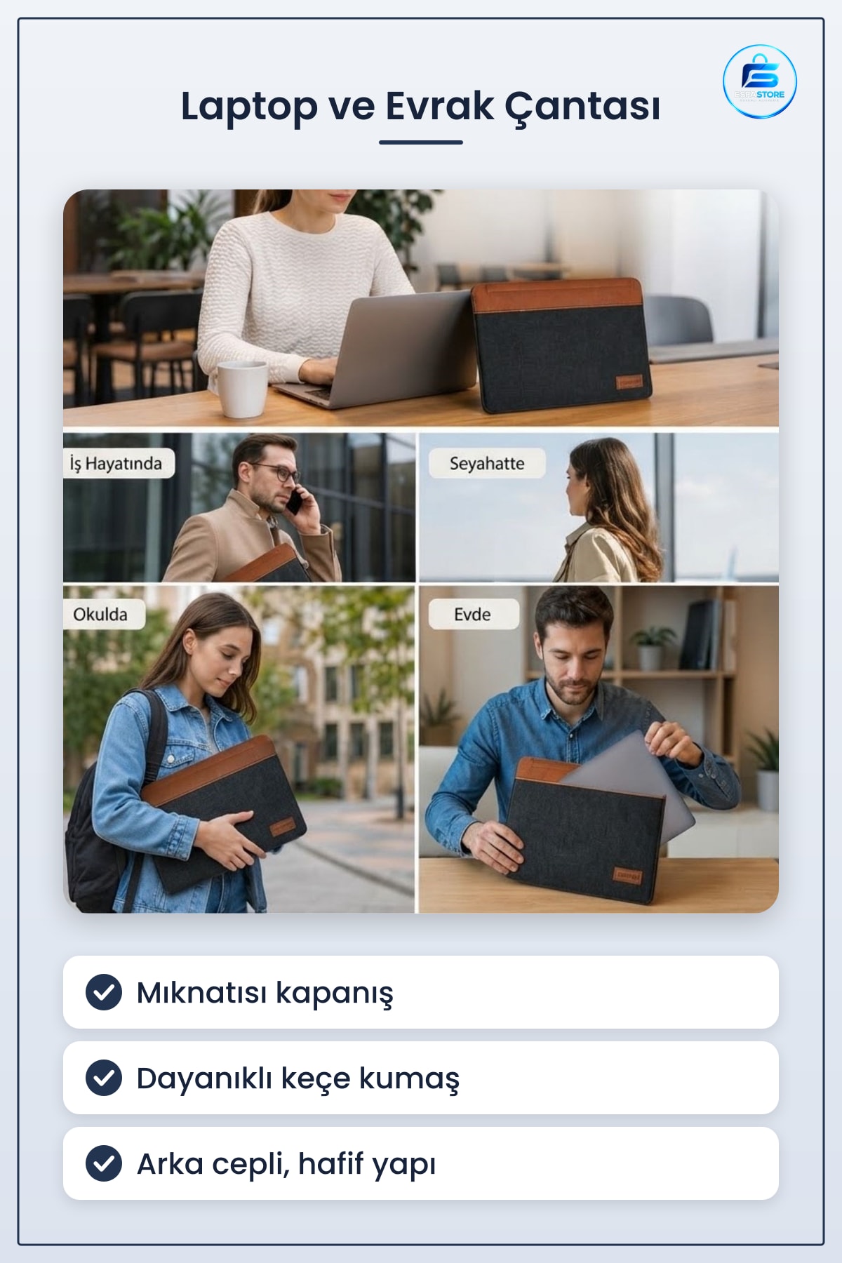 Keçe Laptop ve Evrak Çantası Mıknatıslı Kapanışlı Notebook Dosya Taşıma Arka Cepli Hafif Dayanıklı