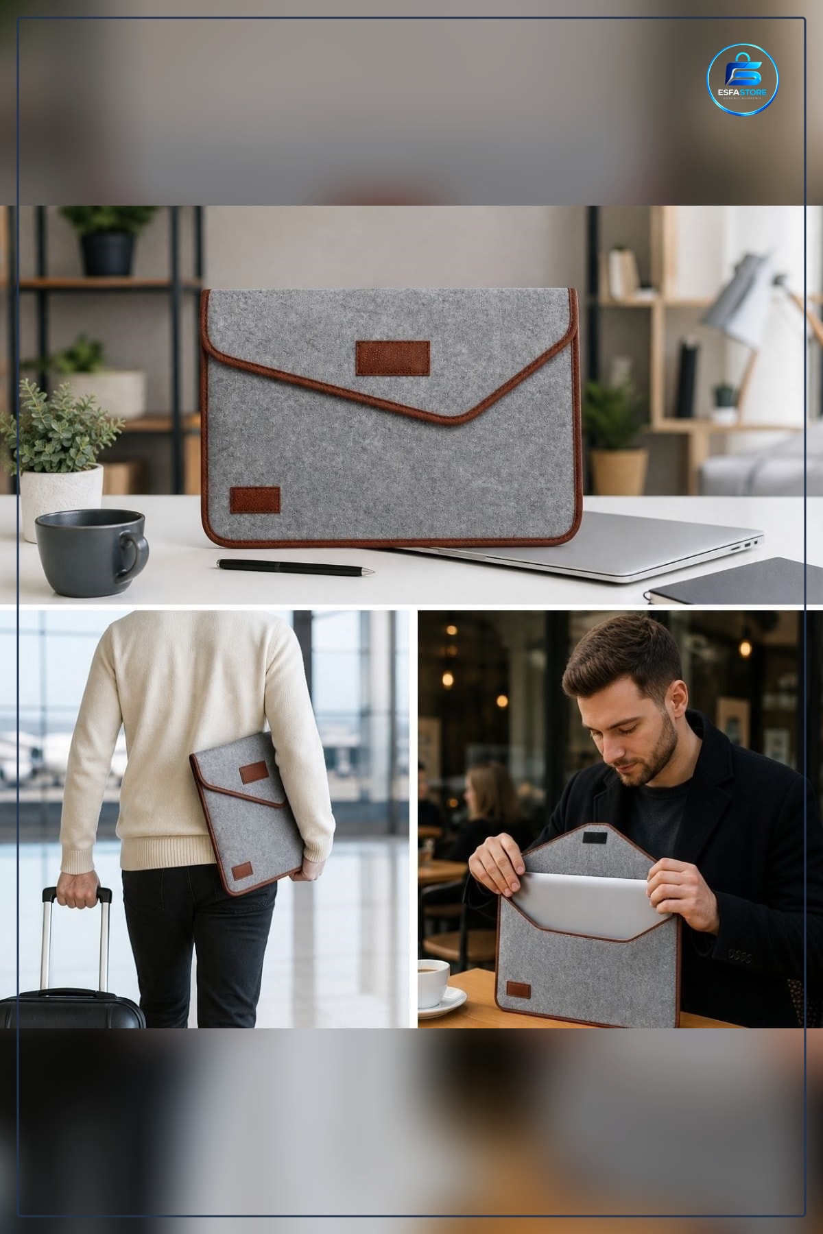 Keçe Laptop ve Evrak Çantası Cırtlı Kapanışlı Notebook Bilgisayar Dosya Taşıma Hafif Dayanıklı