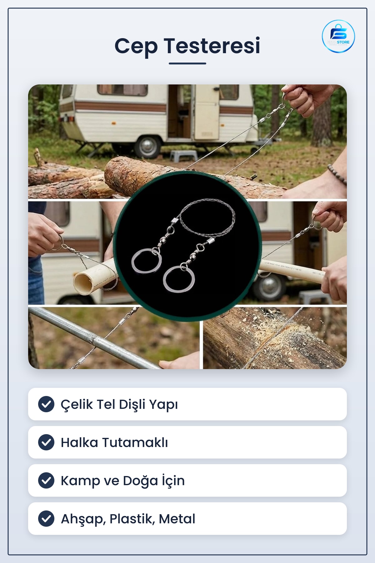 Taşınabilir Cep Testeresi Çelik Tel Kamp Karavan Balıkçılık Avcılık Ahşap Plastik Metal Kesici