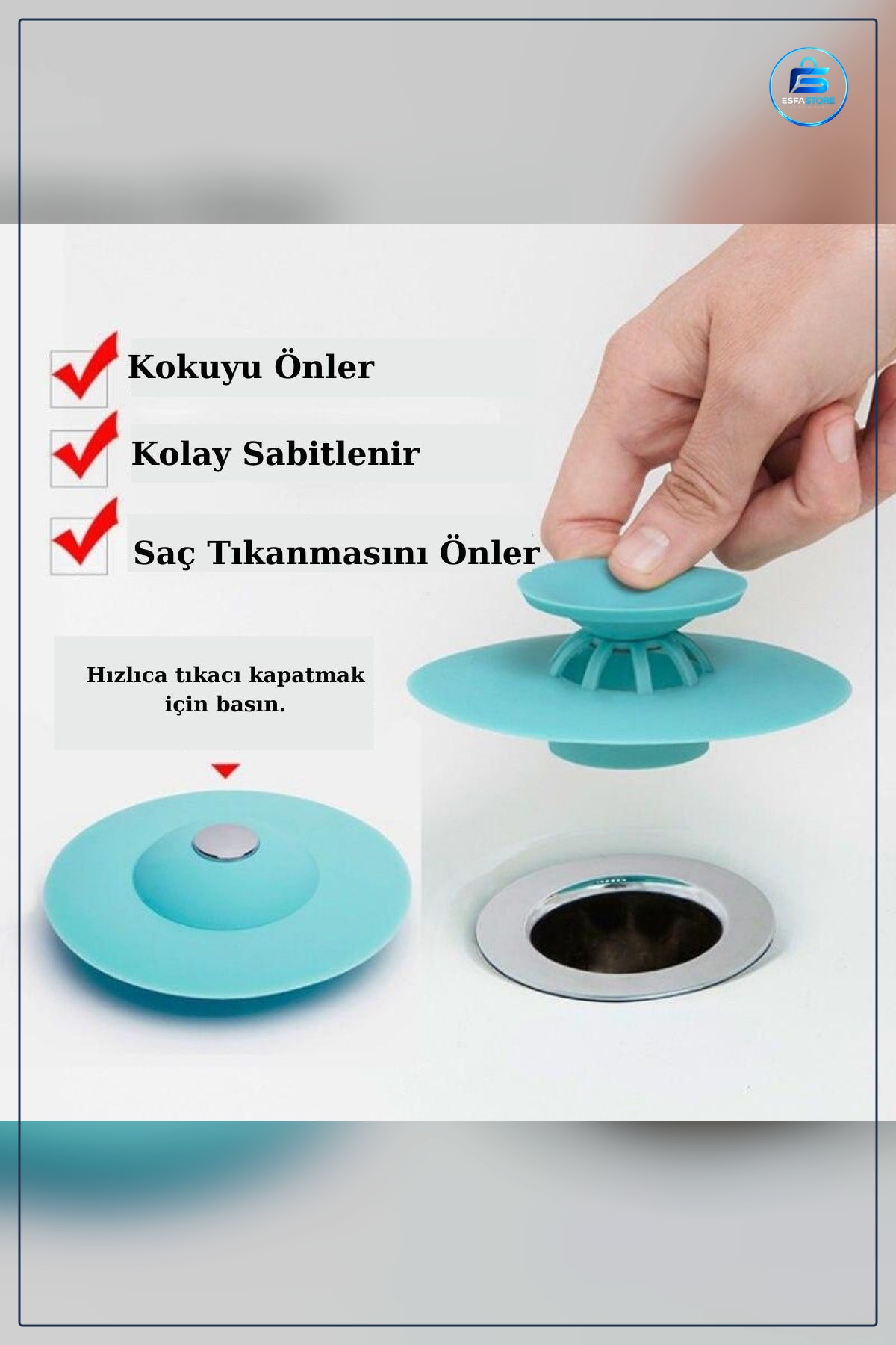 Silikon Lavabo Süzgeci Kaydırmaz Gider Tıpası Banyo Mutfak Evye Kokuya Karşı Pratik Kullanım