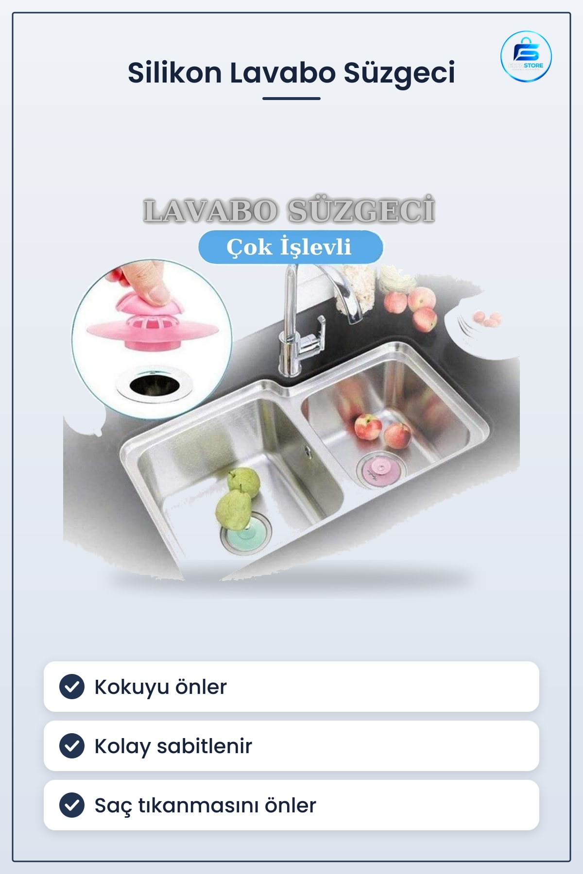 Silikon Lavabo Süzgeci Kaydırmaz Gider Tıpası Banyo Mutfak Evye Kokuya Karşı Pratik Kullanım