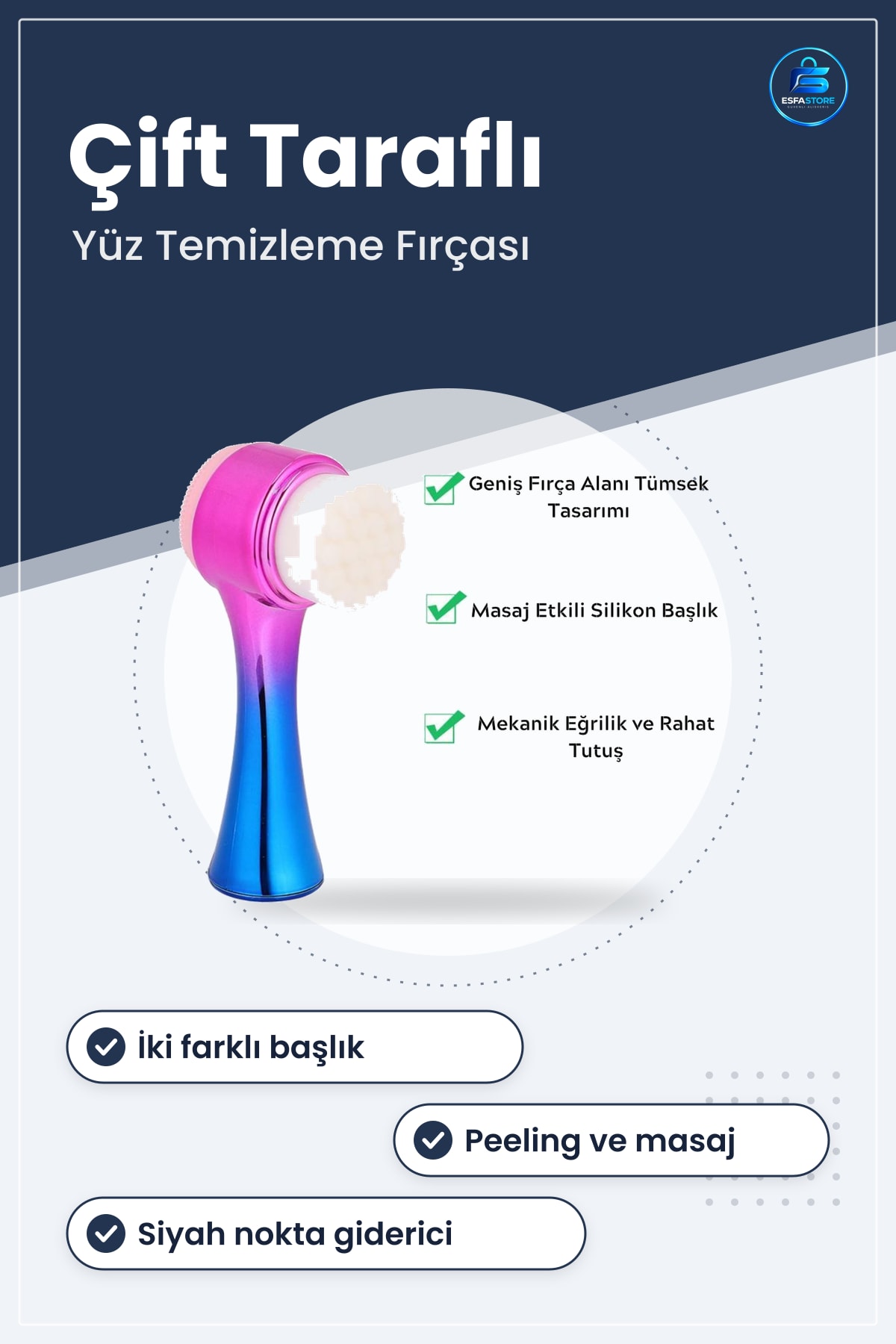 Çift İşlevli Silikon Yüz Temizleme Fırçası Peeling Masaj Gözenek Temizleyici Cilt Bakım Aleti
