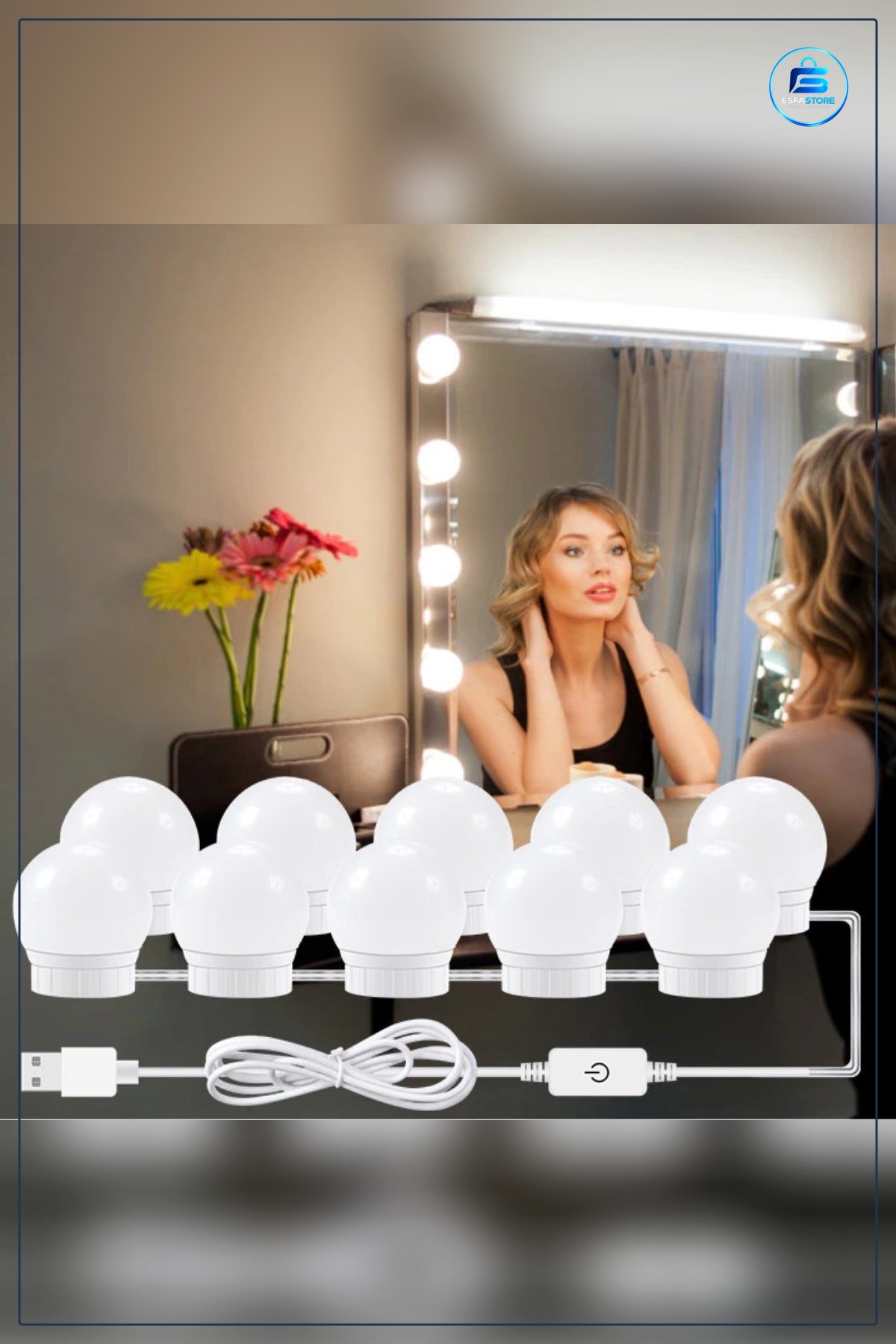 Makyaj Masası Aynaığı Hollywood Tarzı Led Ampullü Dimmer Ayarlı USB Aydınlatma Yapıştırıcılı