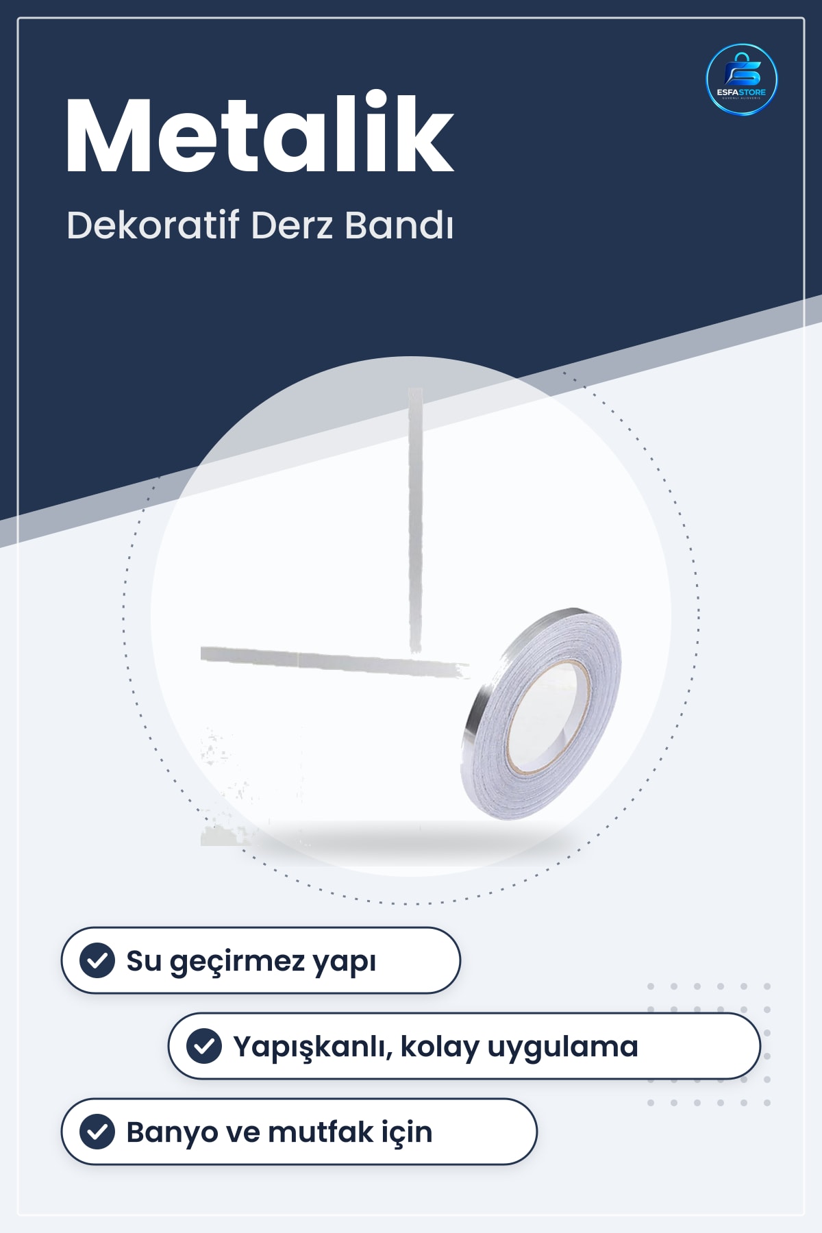 Fayans Arası Dekoratif Şerit Bant Su Geçirmez Sızdırmaz Yapışkanlı Metalik Dekor Kaplama Pratik