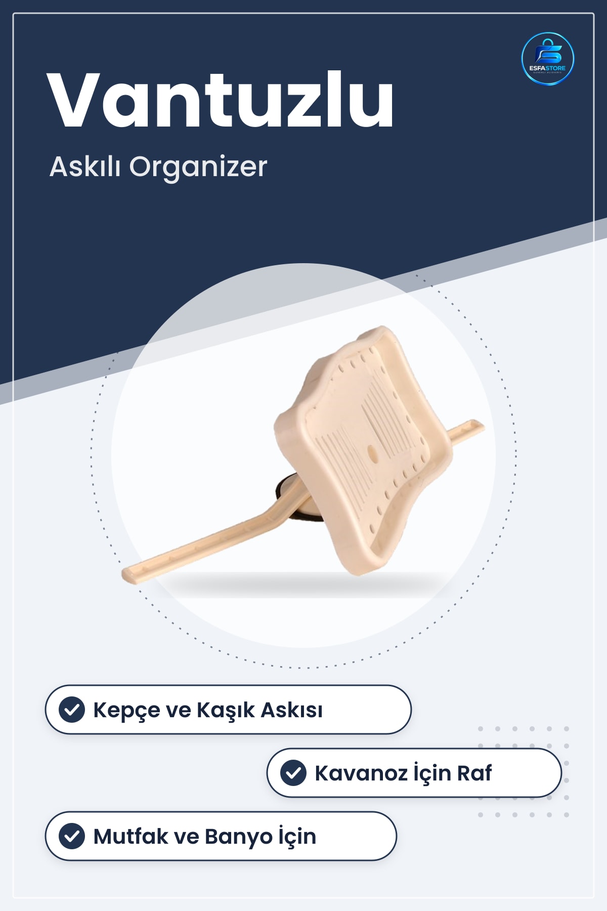 Askılı Organizer Raf Çok Fonksiyonlu Mutfak Banyo Tutacaklı Pratik Eşya Düzenleyici Plastik Aparat