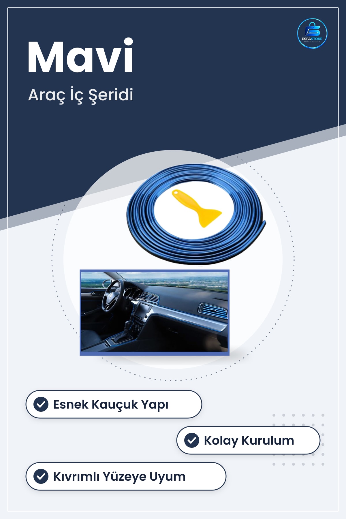 Araç İç Dekorasyon Şeridi OtoTrim Kauçuk Elastik Kolay Kurulum Kenar Koruma Bant Estetik Pratik