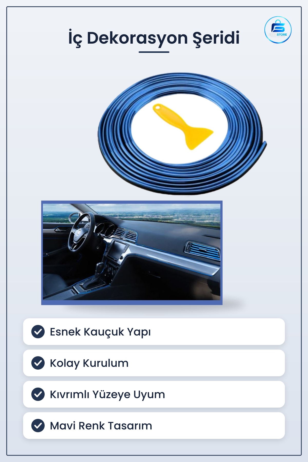 Araç İç Dekorasyon Şeridi OtoTrim Kauçuk Elastik Kolay Kurulum Kenar Koruma Bant Estetik Pratik