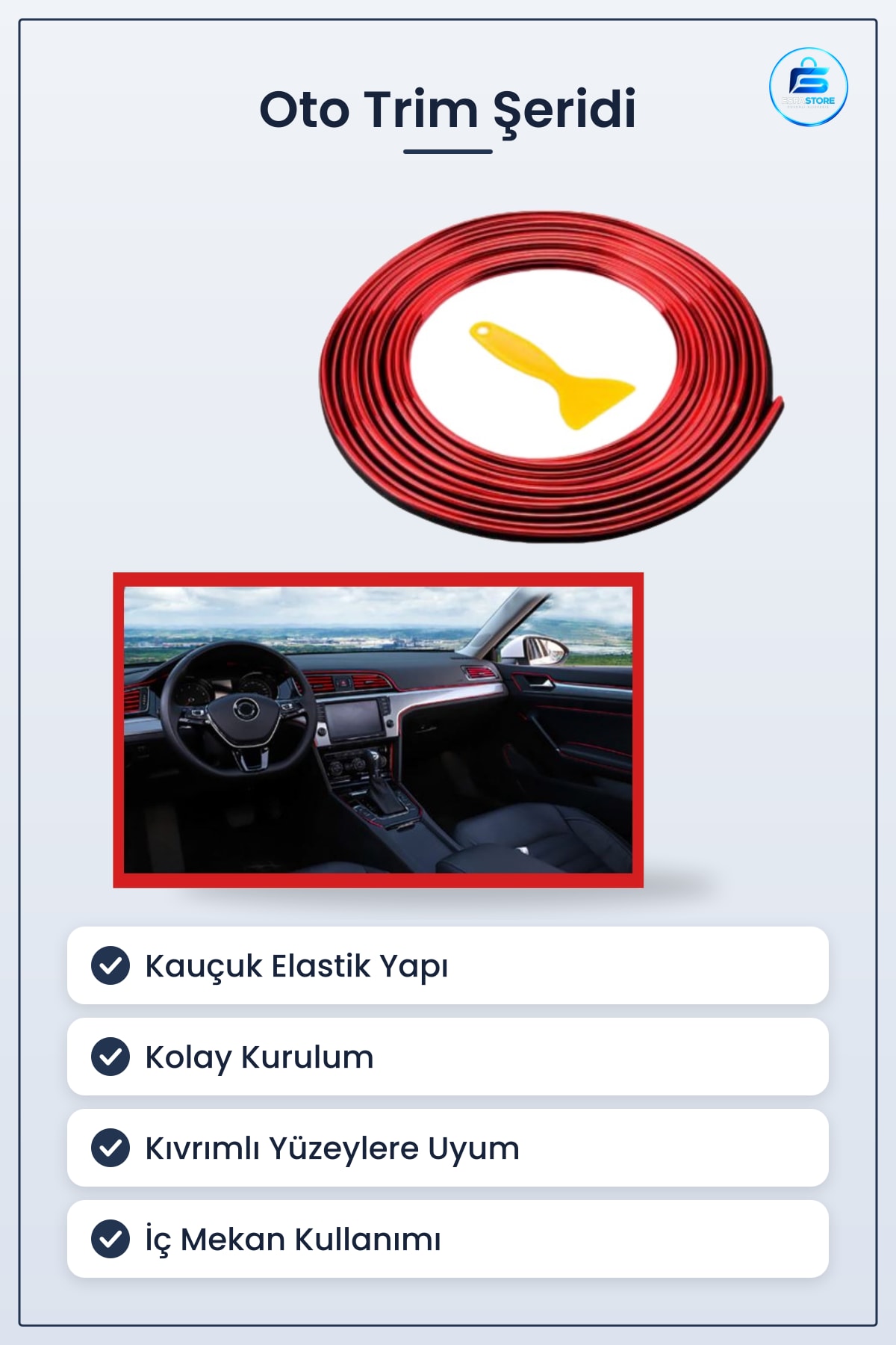 Oto Trim Dekorasyon Şeridi Kauçuk Elastik İç Mekan Kolay Kurulum Araç Kenar Bant Pratik