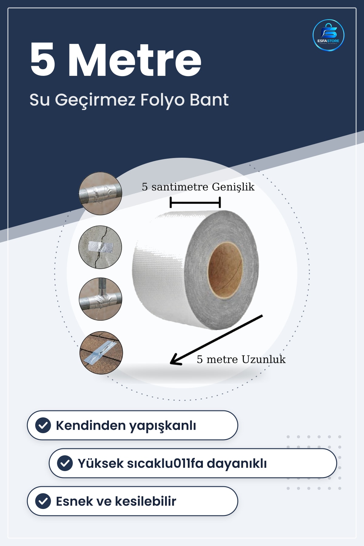 Su Geçirmez Butil Folyo Bant Çatı Boru Duvar Çatlak Onarıcı Yüksek Sıcaklığa Dayanıklı Pratik