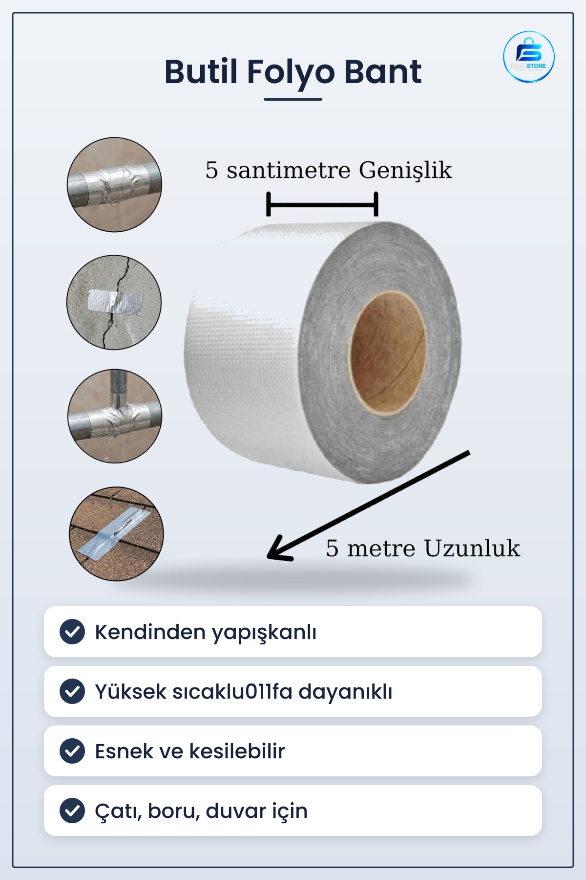 Su Geçirmez Butil Folyo Bant Çatı Boru Duvar Çatlak Onarıcı Yüksek Sıcaklığa Dayanıklı Pratik